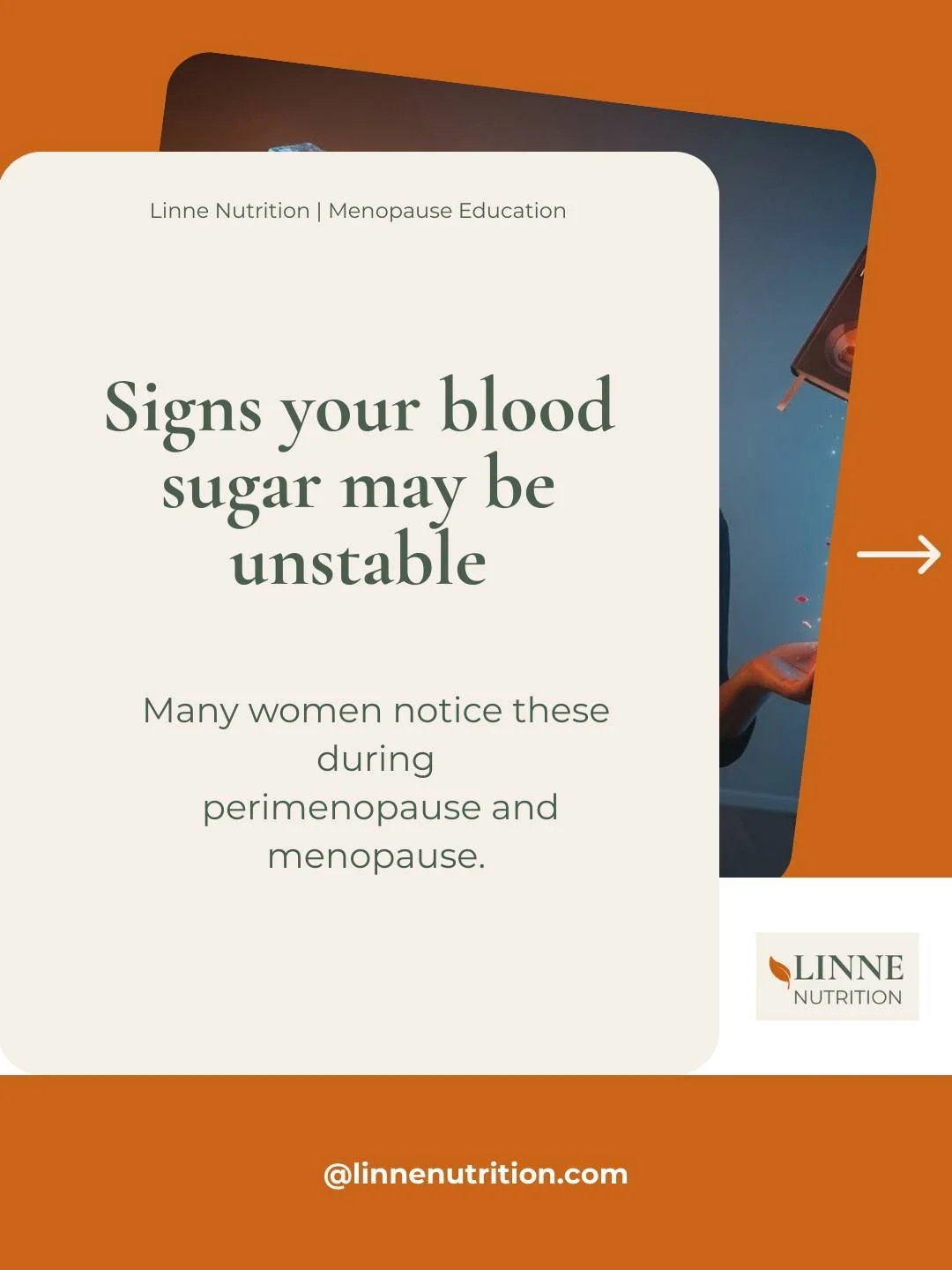 Many menopause symptoms are actually blood sugar signals.

Hormonal shifts during perimenopause and menopause can affect how the body regulates glucose.
Unstable blood sugar can lead to:
&bull; energy crashes
&bull; sleep disruption
&bull; cravings
&