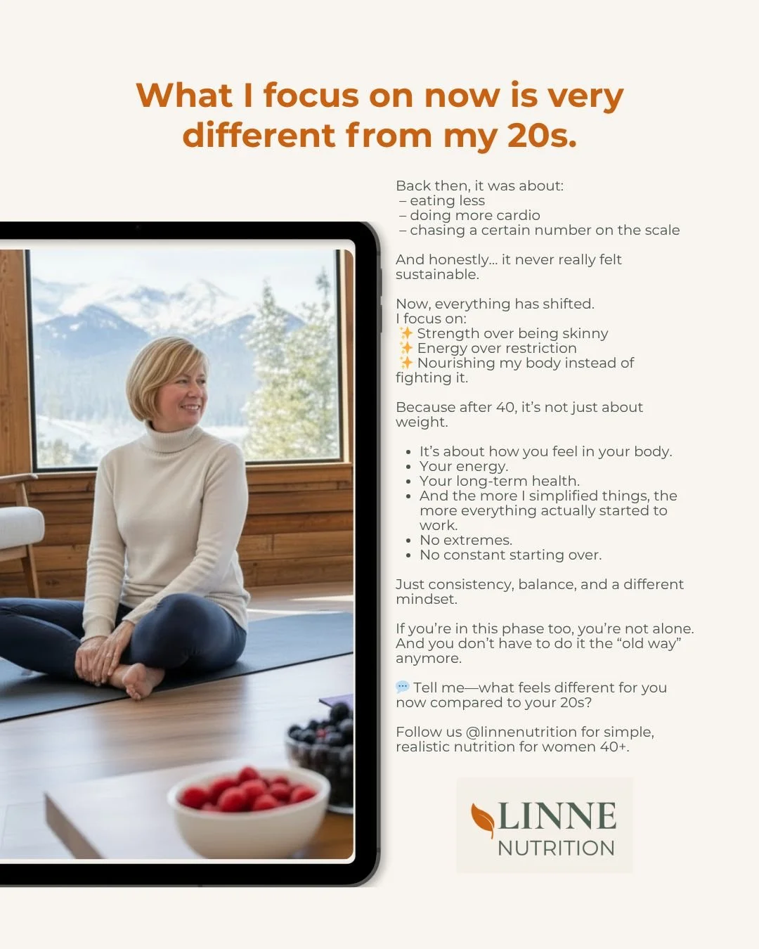 #womenover40 #healthyaging #balancedliving #strongnotskinny #fitnessover40 #selfcarematters #agingwell #womenshealth #linnenutrition #womenwhothrive