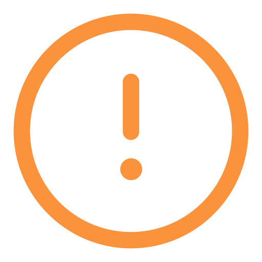 Orange warning icon with exclamation mark inside a circle.