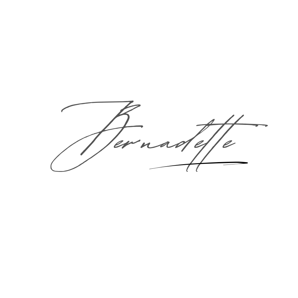 Black calligraphic text spelling 'Bernadette' on a black background