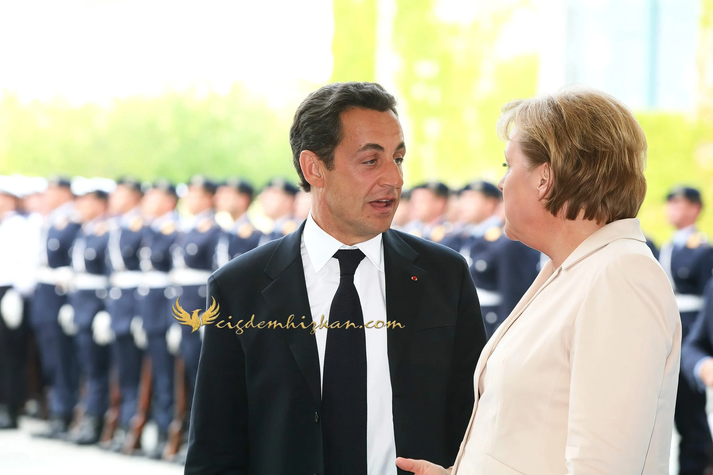 Chancellor Angela Merkel and President Nicolas Sarkozy - Berlin Bundestag 2007 - "Merkozy": Franco-German Relations - Sarkozy's inaugural visit to Berlin - Military Ceremony