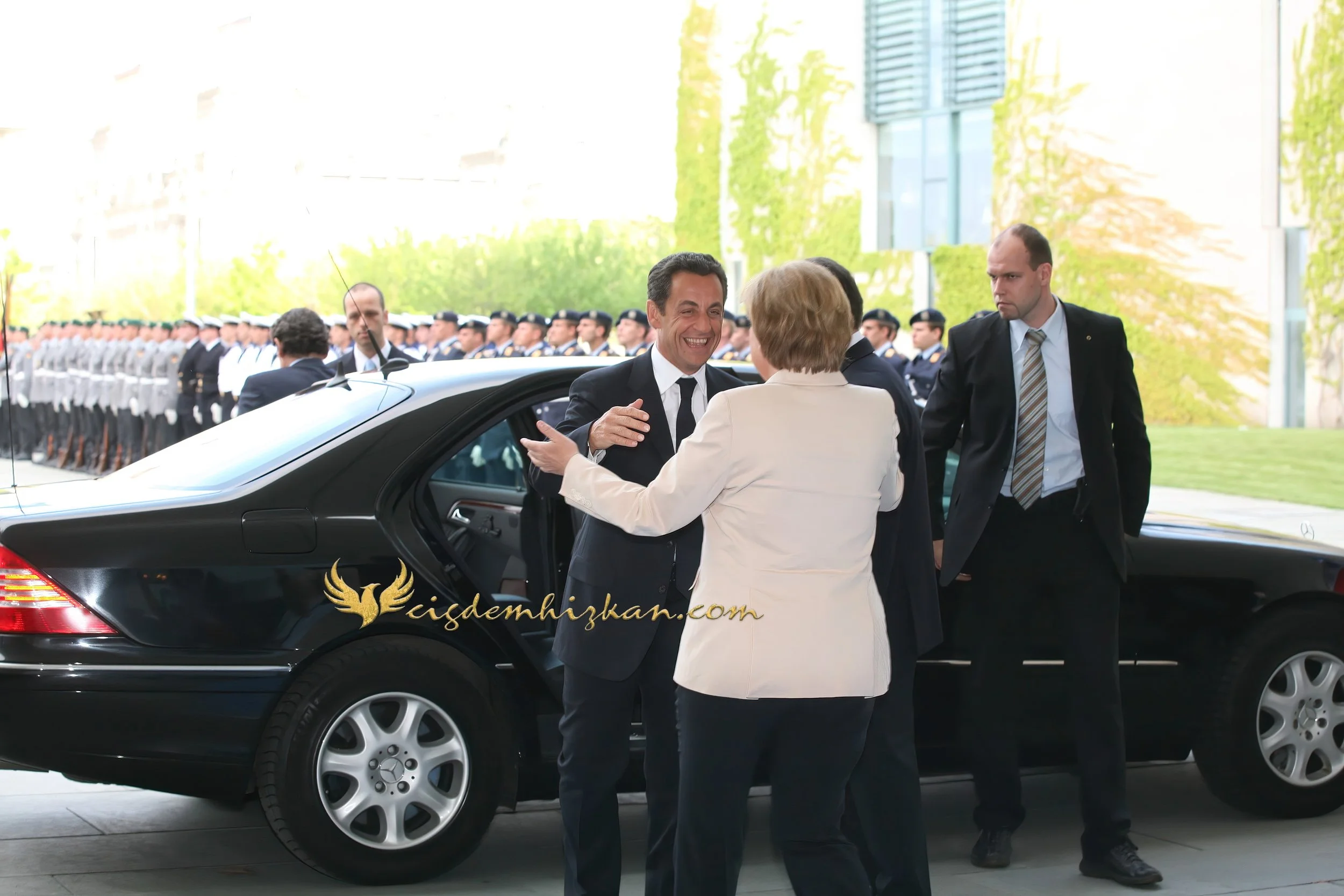 Chancellor Angela Merkel and President Nicolas Sarkozy - Berlin Bundestag 2007 - "Merkozy": Franco-German Relations - Sarkozy's inaugural visit to Berlin - Military Ceremony