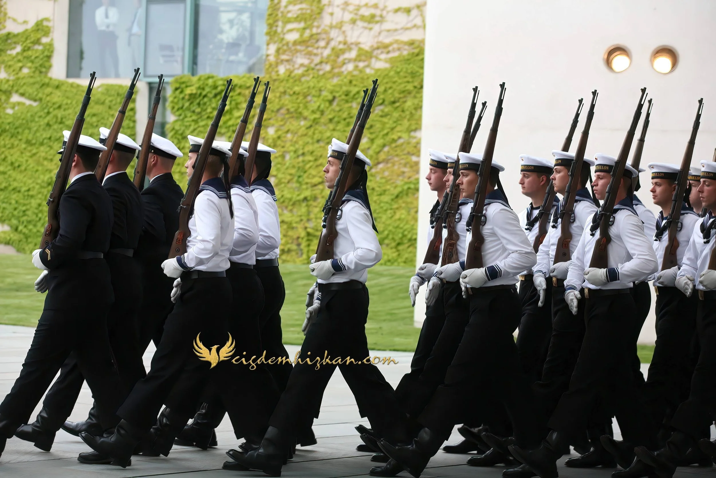 Chancellor Angela Merkel and President Nicolas Sarkozy - Berlin Bundestag 2007 - "Merkozy": Franco-German Relations - Sarkozy's inaugural visit to Berlin - Military Ceremony
