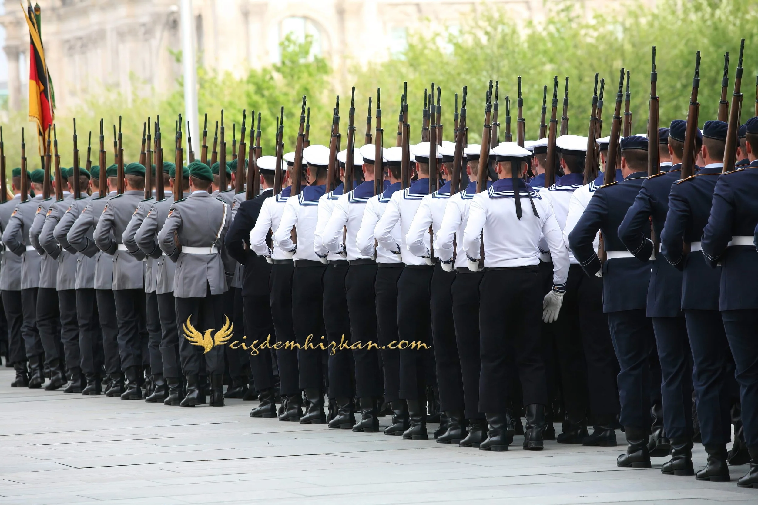 Chancellor Angela Merkel and President Nicolas Sarkozy - Berlin Bundestag 2007 - "Merkozy": Franco-German Relations - Sarkozy's inaugural visit to Berlin - Military Ceremony