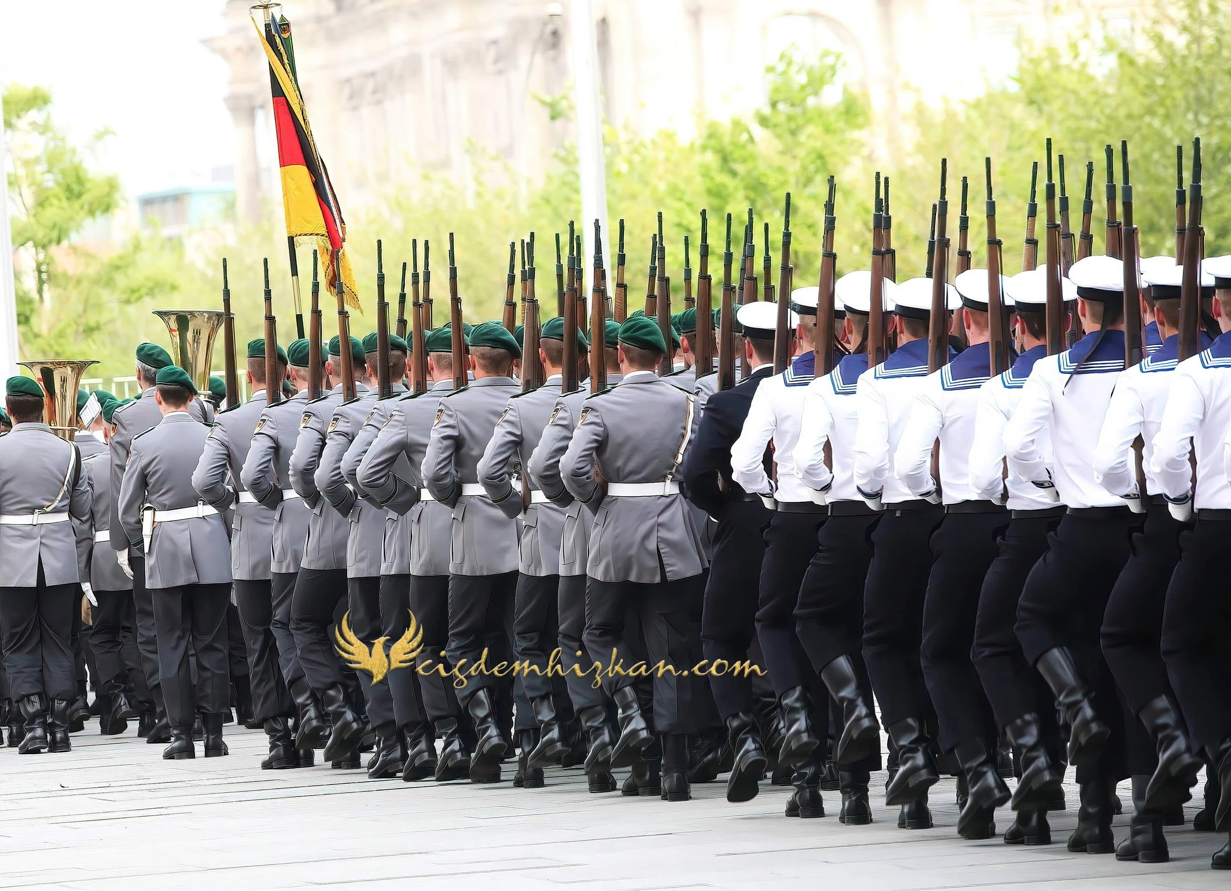 Chancellor Angela Merkel and President Nicolas Sarkozy - Berlin Bundestag 2007 - "Merkozy": Franco-German Relations - Sarkozy's inaugural visit to Berlin - Military Ceremony
