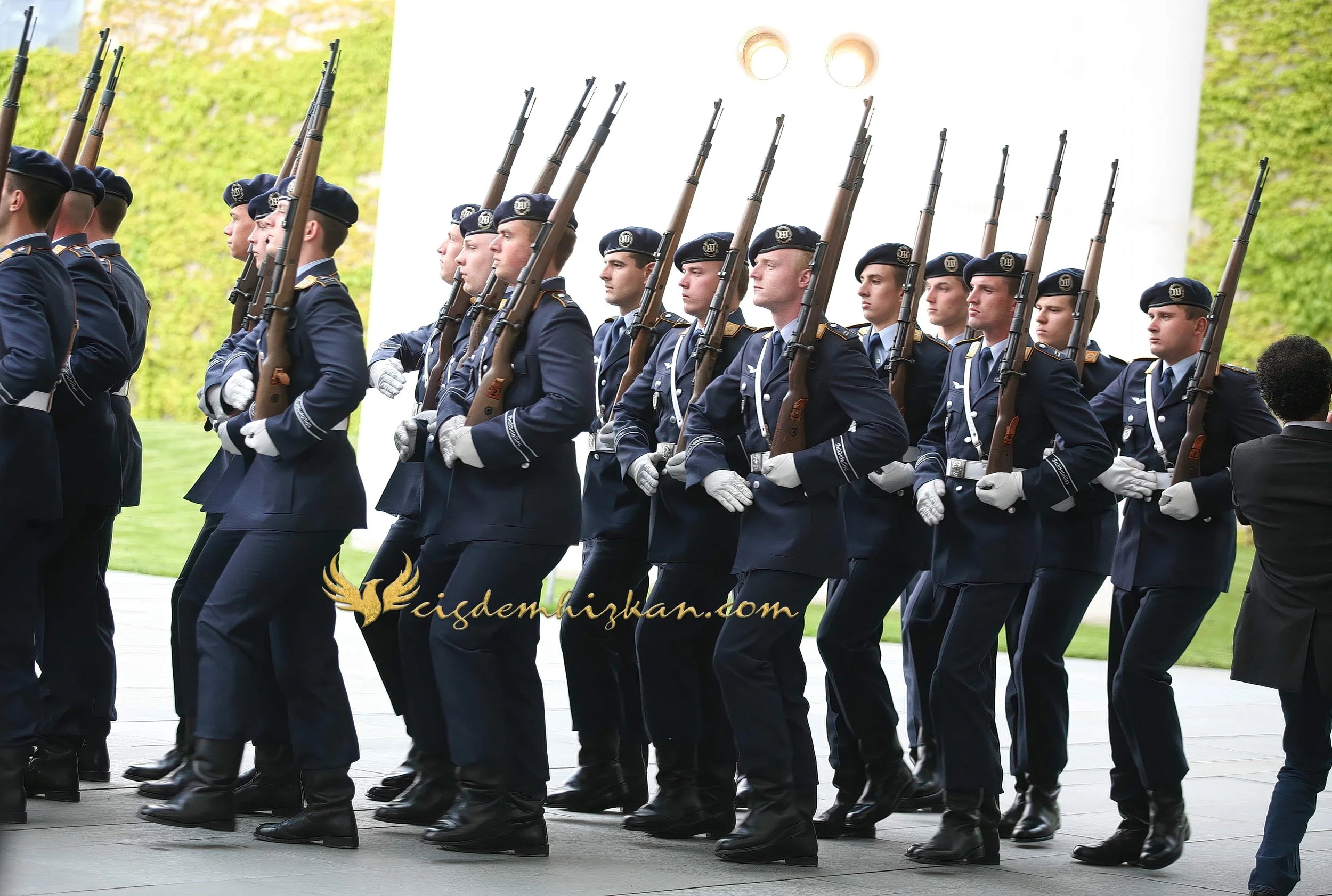 Chancellor Angela Merkel and President Nicolas Sarkozy - Berlin Bundestag 2007 - "Merkozy": Franco-German Relations - Sarkozy's inaugural visit to Berlin - Military Ceremony
