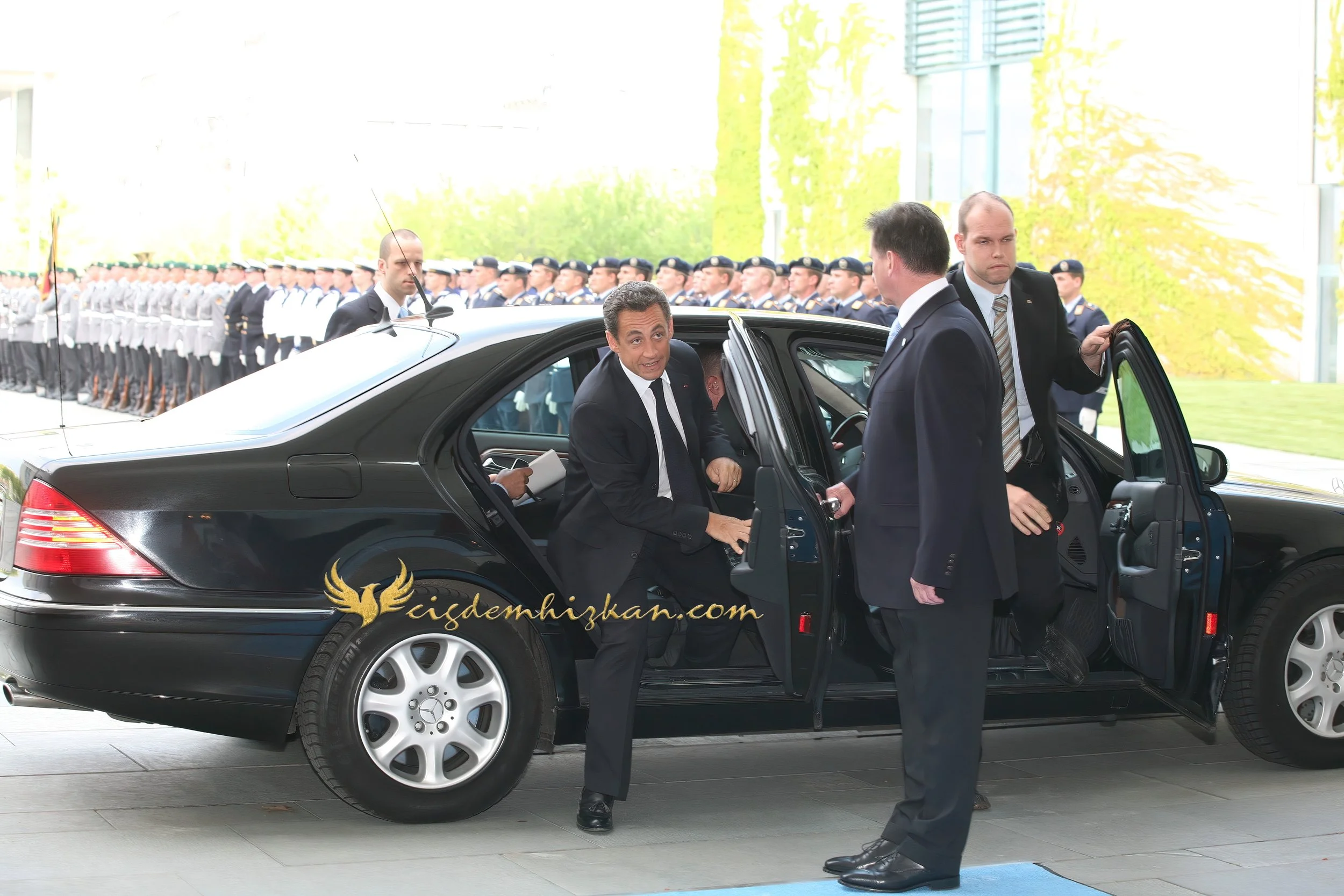 Chancellor Angela Merkel and President Nicolas Sarkozy - Berlin Bundestag 2007 - "Merkozy": Franco-German Relations - Sarkozy's inaugural visit to Berlin - Military Ceremony