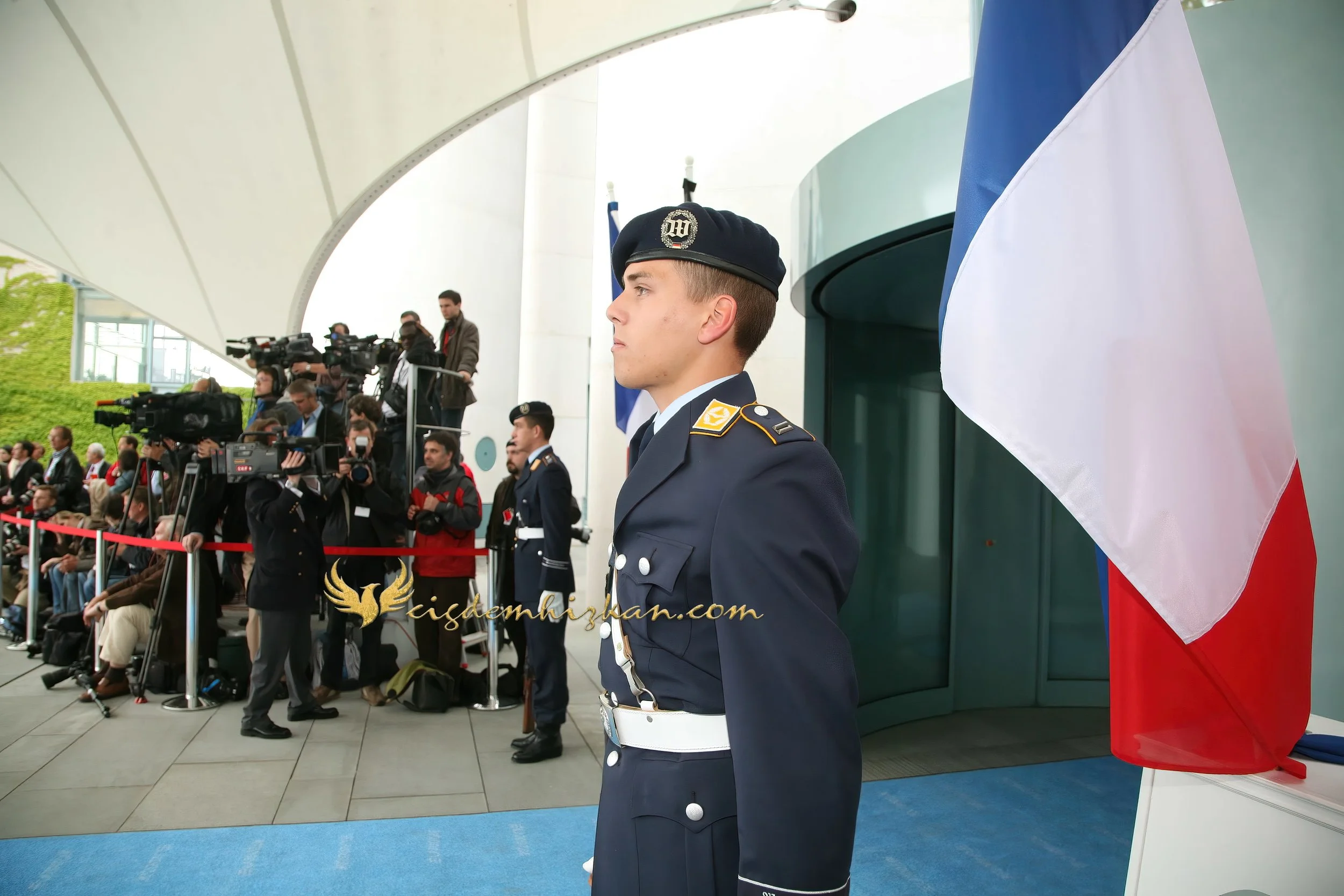 Chancellor Angela Merkel and President Nicolas Sarkozy - Berlin Bundestag 2007 - "Merkozy": Franco-German Relations - Sarkozy's inaugural visit to Berlin - Military Ceremony