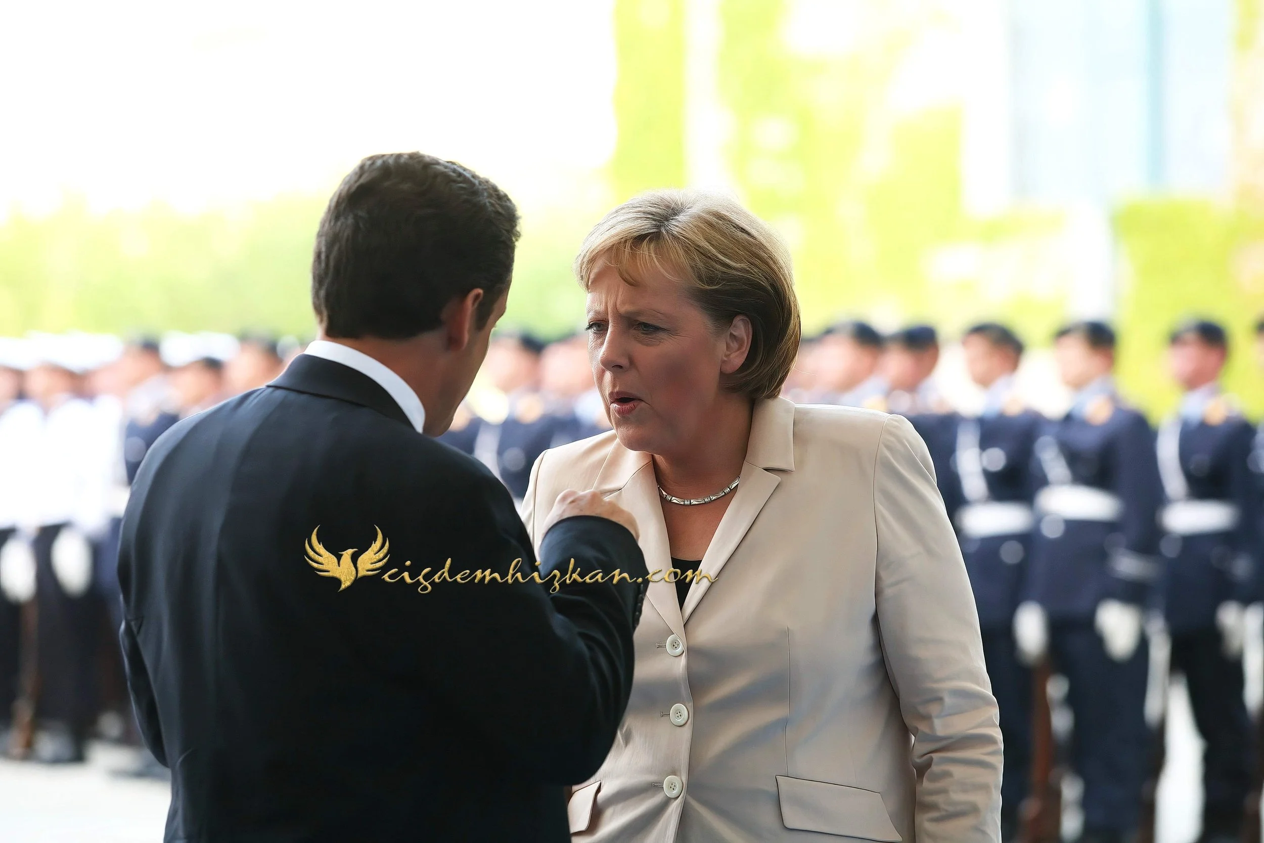 Chancellor Angela Merkel and President Nicolas Sarkozy - Berlin Bundestag 2007 - "Merkozy": Franco-German Relations - Sarkozy's inaugural visit to Berlin - Military Ceremony