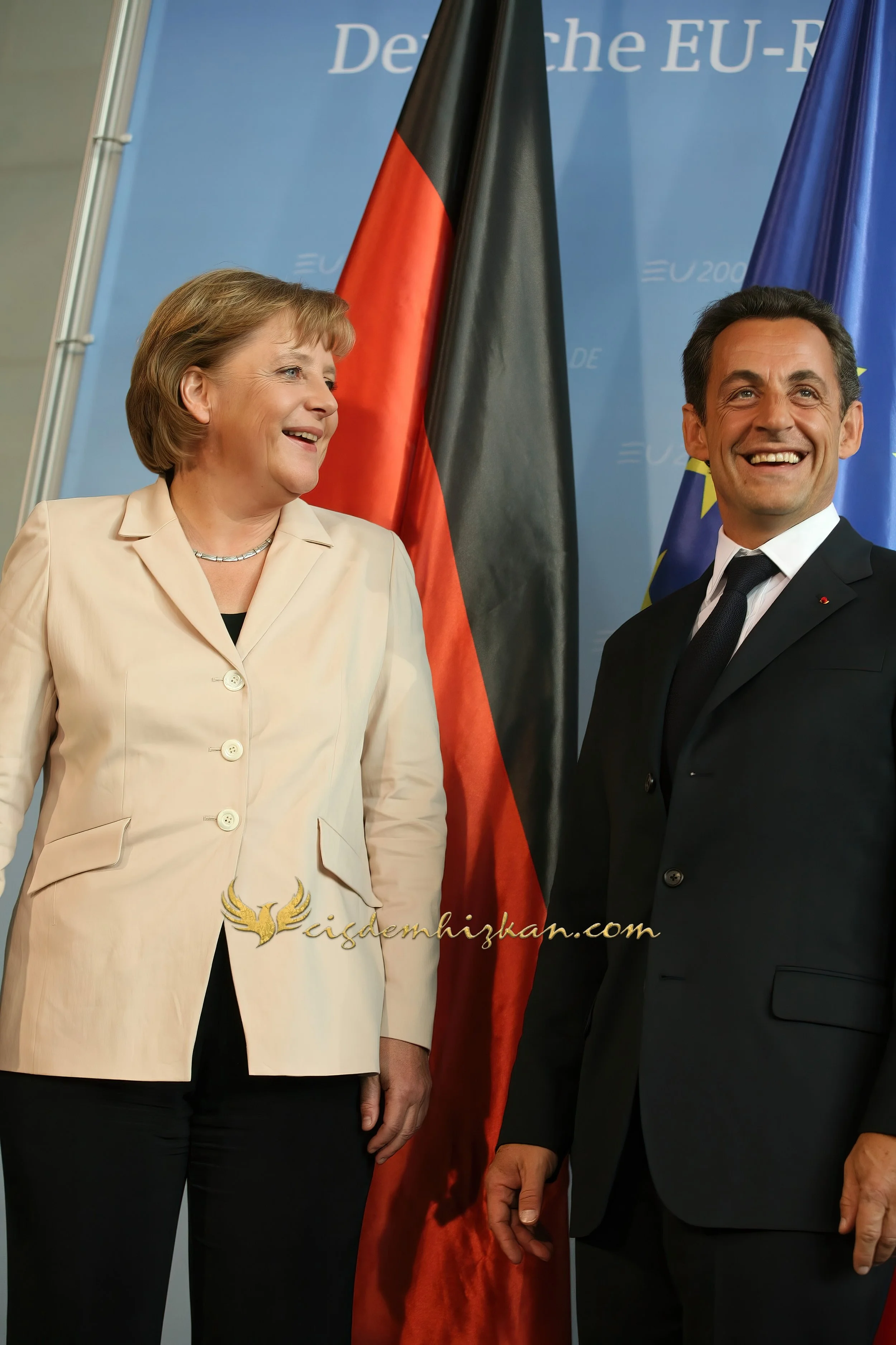 Chancellor Angela Merkel and President Nicolas Sarkozy - Berlin Bundestag 2007 - "Merkozy": Franco-German Relations - Sarkozy's inaugural visit to Berlin - Military Ceremony