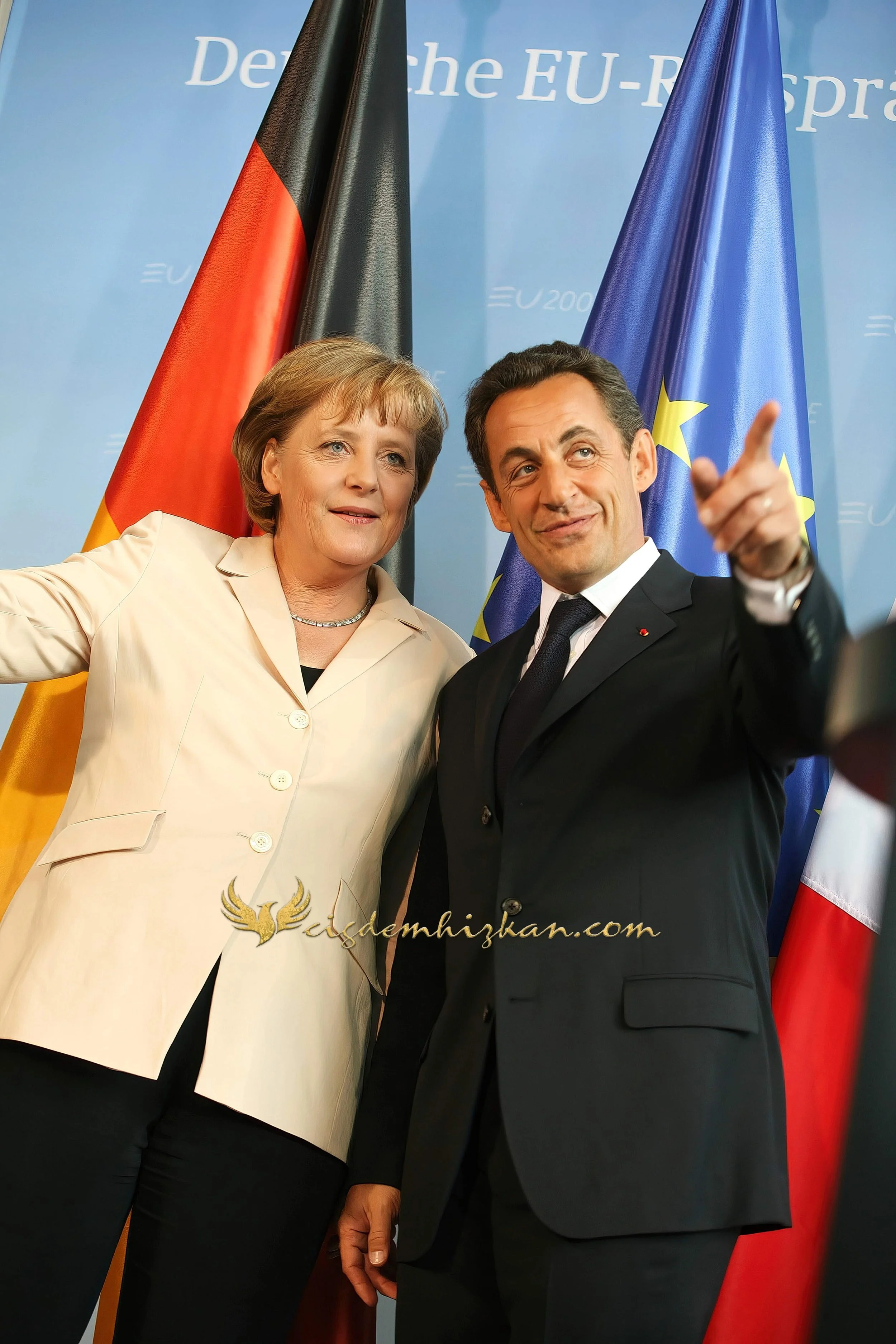 Chancellor Angela Merkel and President Nicolas Sarkozy - Berlin Bundestag 2007 - "Merkozy": Franco-German Relations - Sarkozy's inaugural visit to Berlin - Military Ceremony