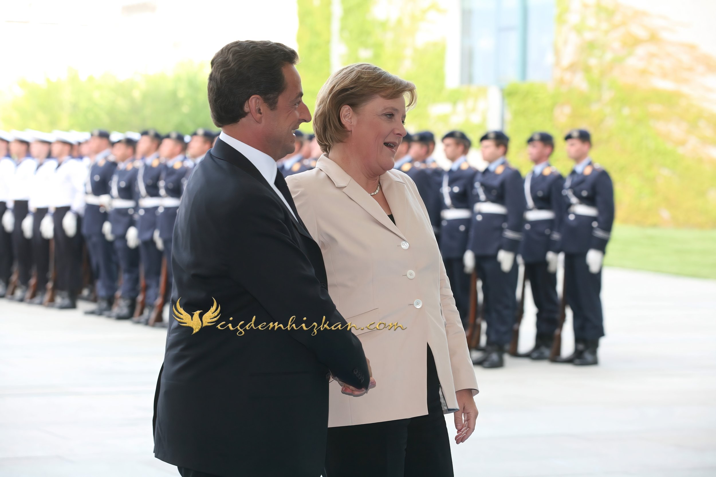 Chancellor Angela Merkel and President Nicolas Sarkozy - Berlin Bundestag 2007 - "Merkozy": Franco-German Relations - Sarkozy's inaugural visit to Berlin - Military Ceremony