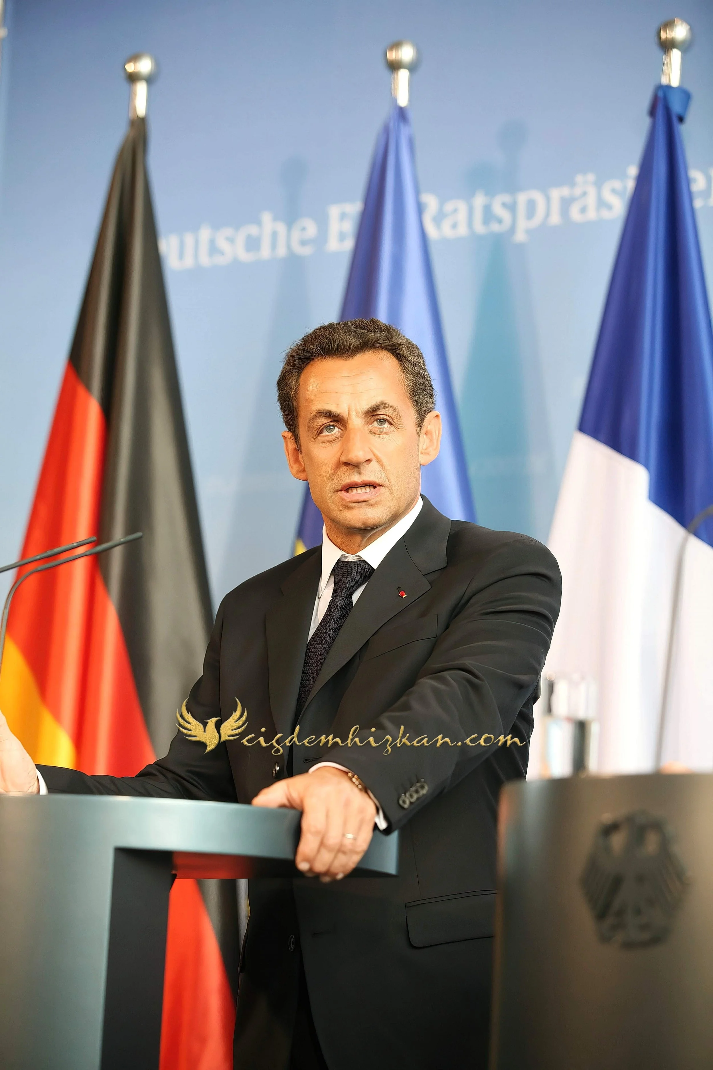 Chancellor Angela Merkel and President Nicolas Sarkozy - Berlin Bundestag 2007 - "Merkozy": Franco-German Relations - Sarkozy's inaugural visit to Berlin - Military Ceremony
