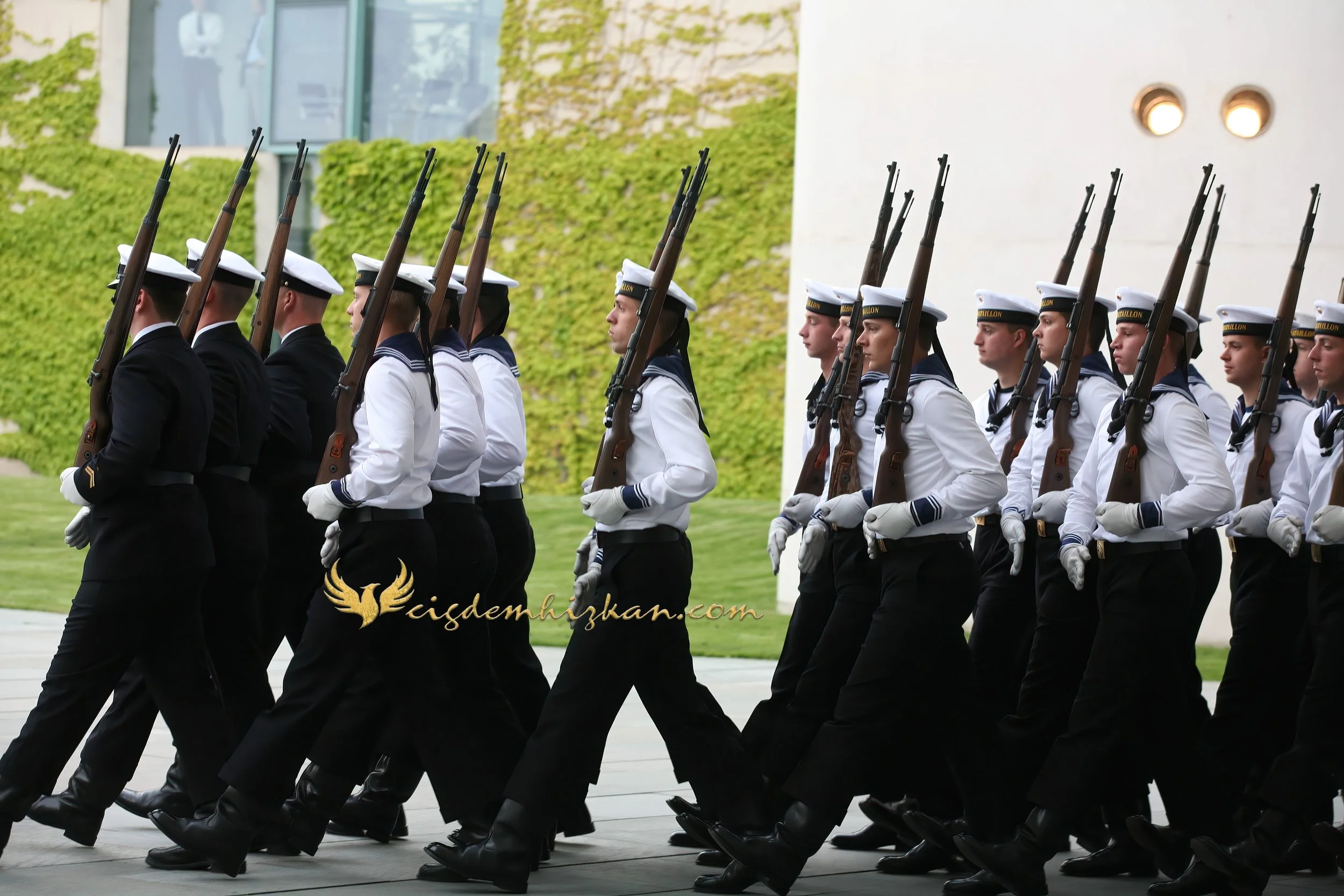Chancellor Angela Merkel and President Nicolas Sarkozy - Berlin Bundestag 2007 - "Merkozy": Franco-German Relations - Sarkozy's inaugural visit to Berlin - Military Ceremony