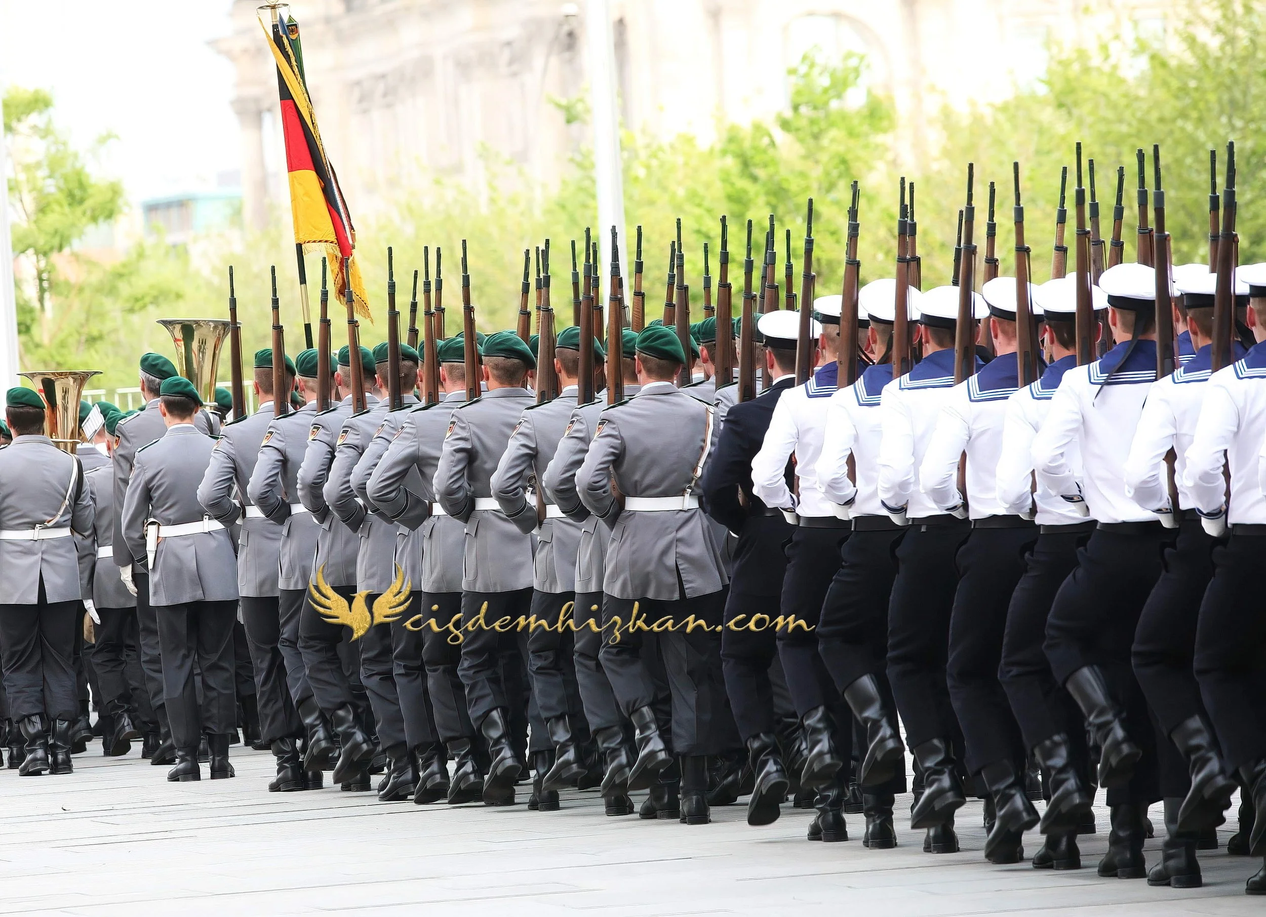 Chancellor Angela Merkel and President Nicolas Sarkozy - Berlin Bundestag 2007 - "Merkozy": Franco-German Relations - Sarkozy's inaugural visit to Berlin - Military Ceremony