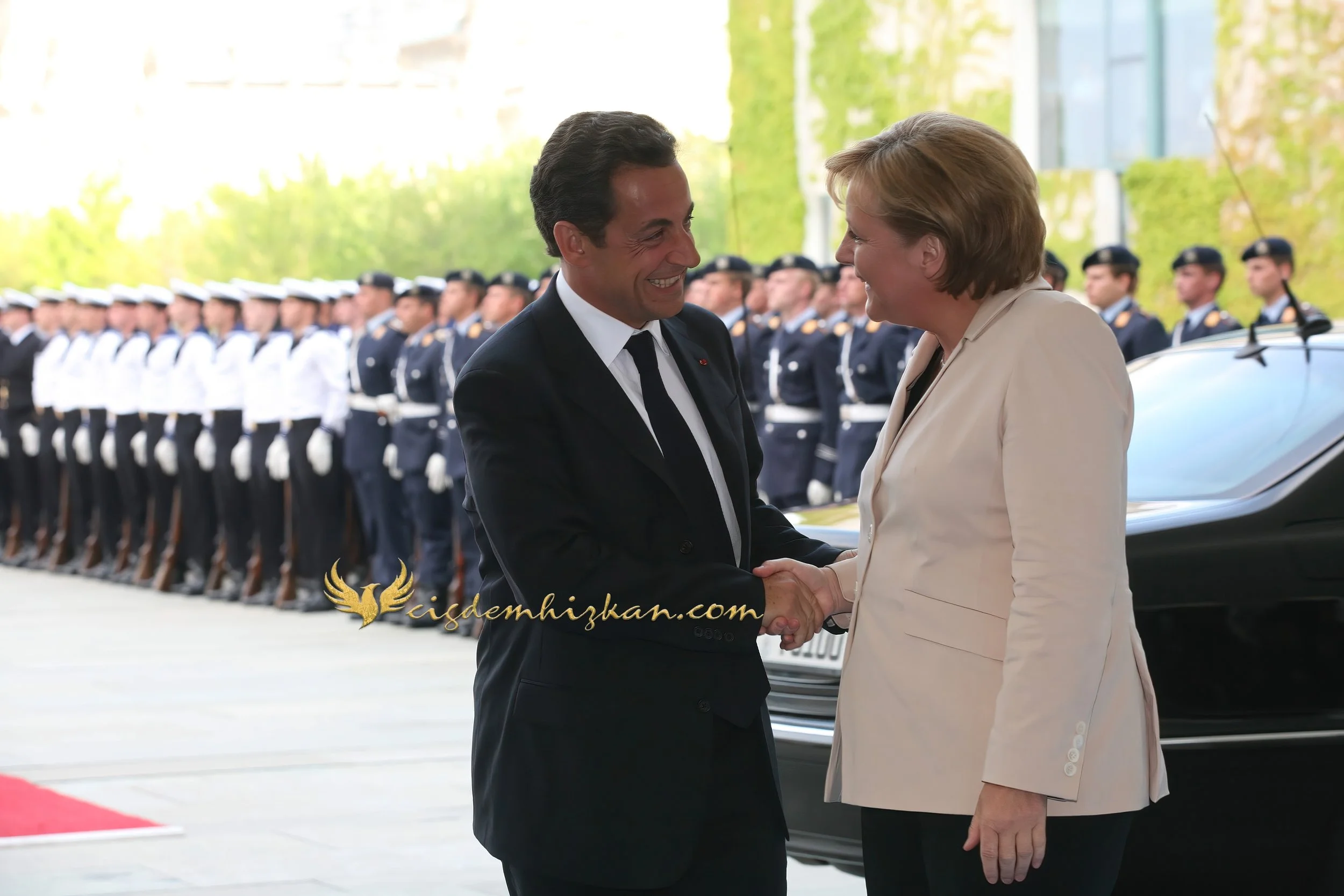 Chancellor Angela Merkel and President Nicolas Sarkozy - Berlin Bundestag 2007 - "Merkozy": Franco-German Relations - Sarkozy's inaugural visit to Berlin - Military Ceremony