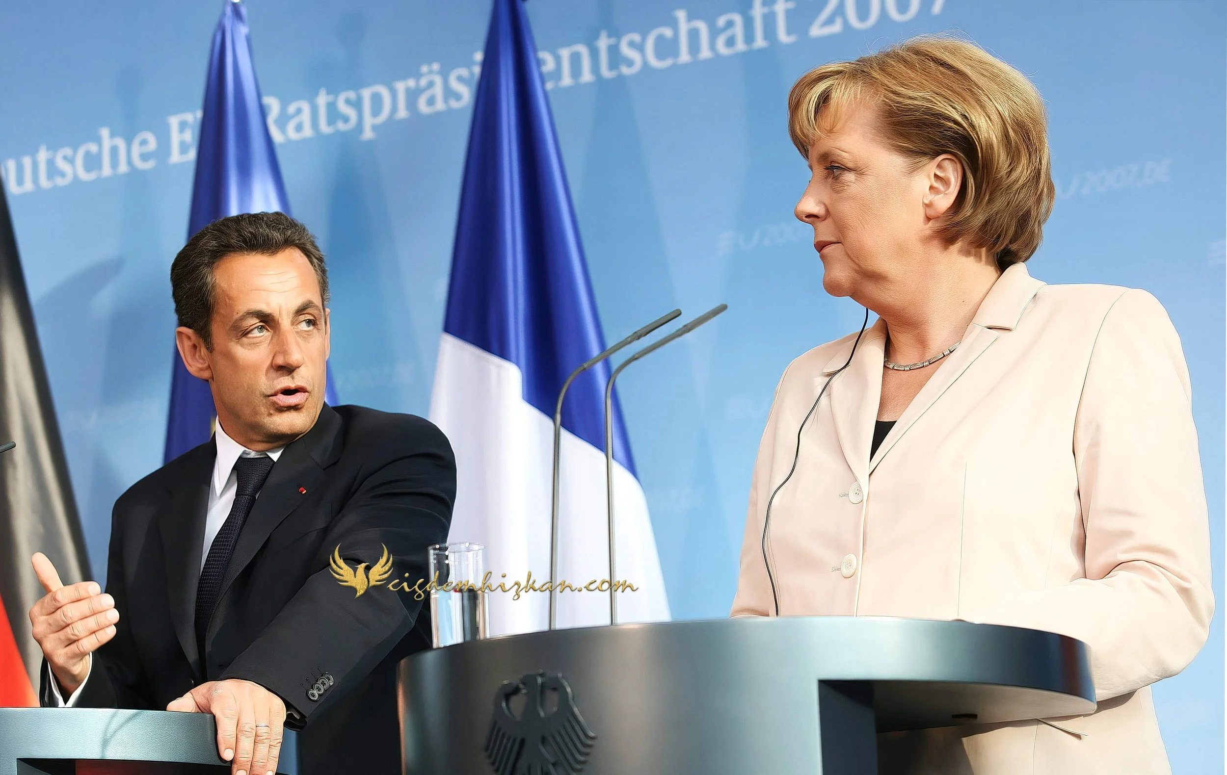 Chancellor Angela Merkel and President Nicolas Sarkozy - Berlin Bundestag 2007 - "Merkozy": Franco-German Relations - Sarkozy's inaugural visit to Berlin - Politics & Diplomacy