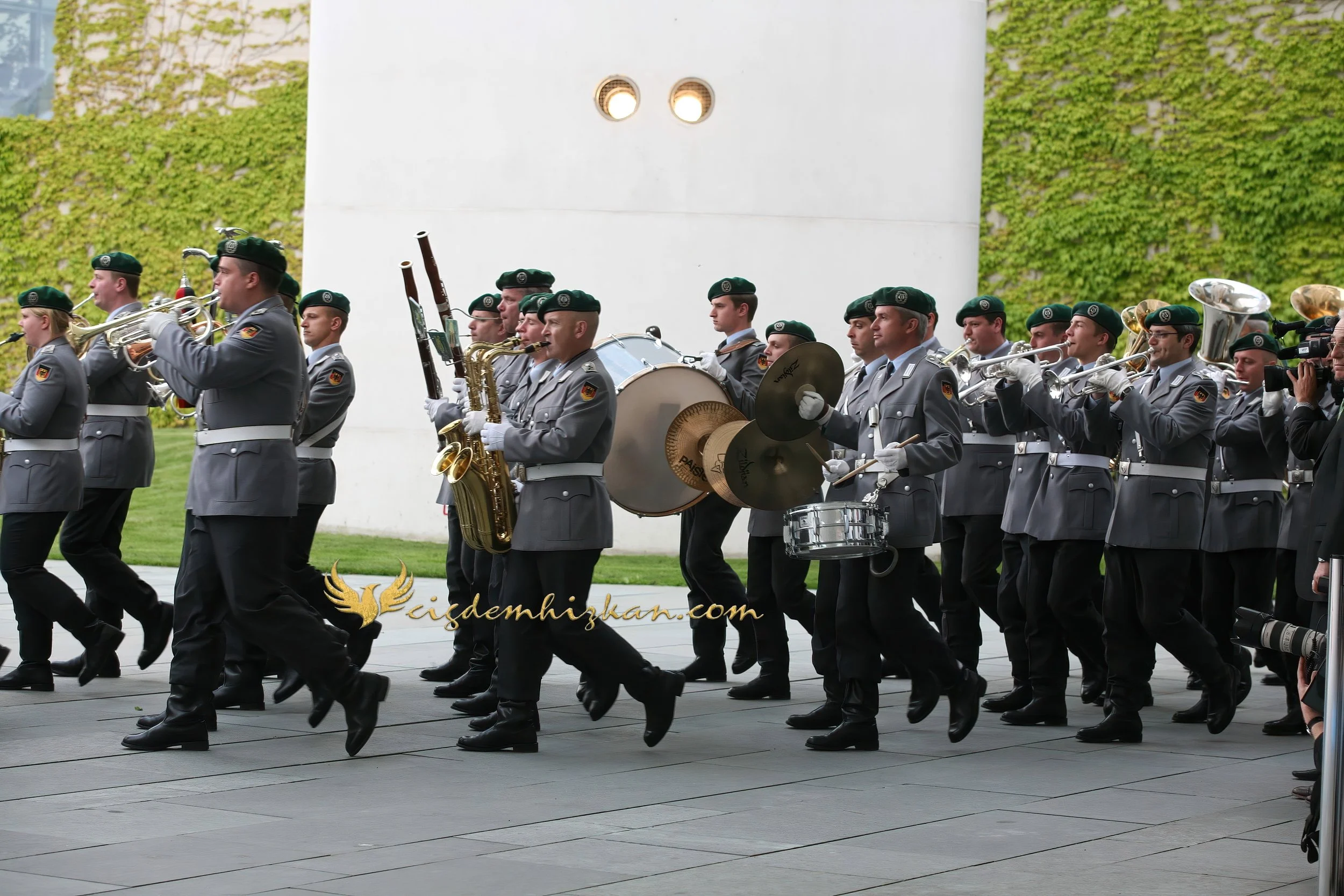 Chancellor Angela Merkel and President Nicolas Sarkozy - Berlin Bundestag 2007 - "Merkozy": Franco-German Relations - Sarkozy's inaugural visit to Berlin - Military Ceremony