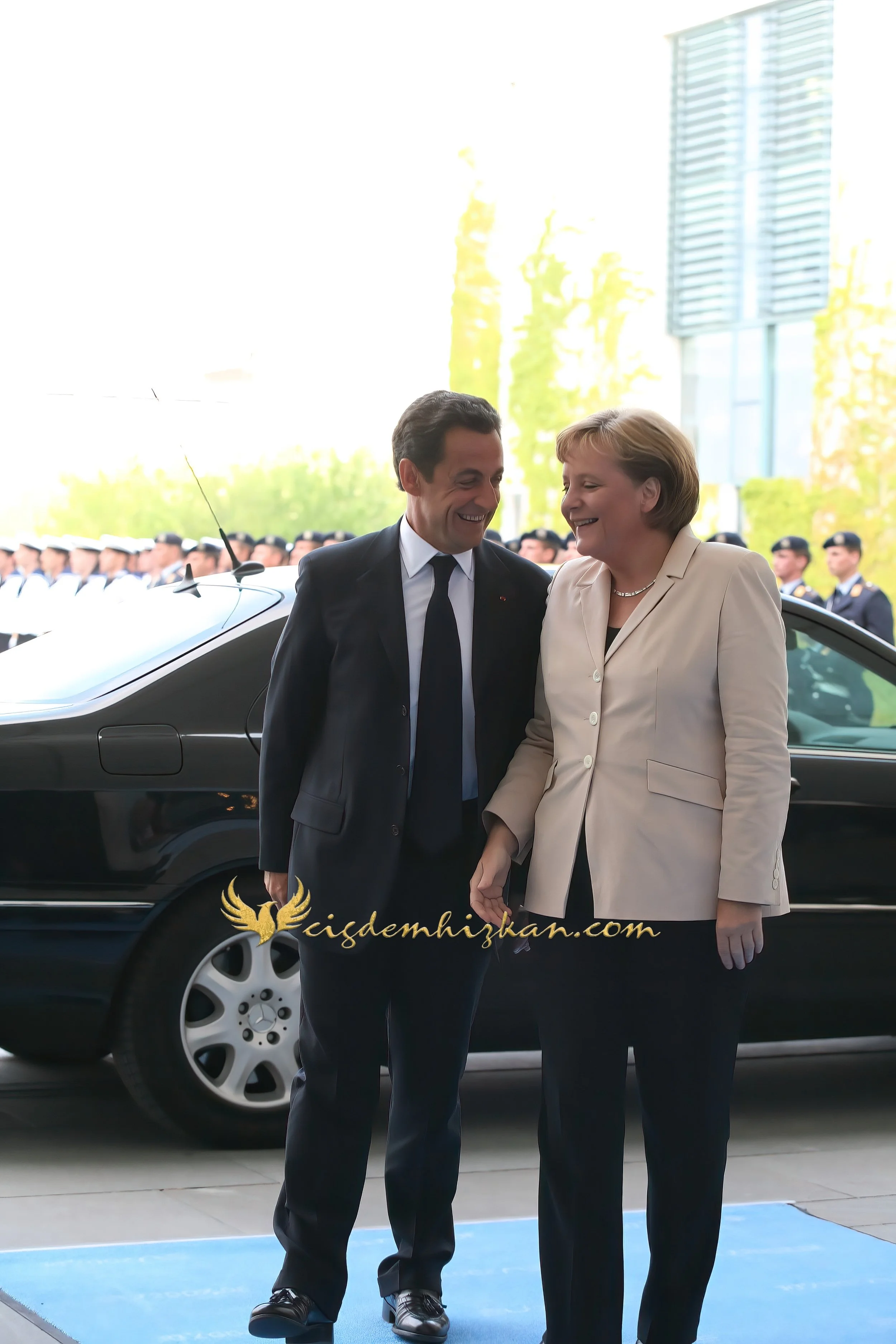 Chancellor Angela Merkel and President Nicolas Sarkozy - Berlin Bundestag 2007 - "Merkozy": Franco-German Relations - Sarkozy's inaugural visit to Berlin - Military Ceremony