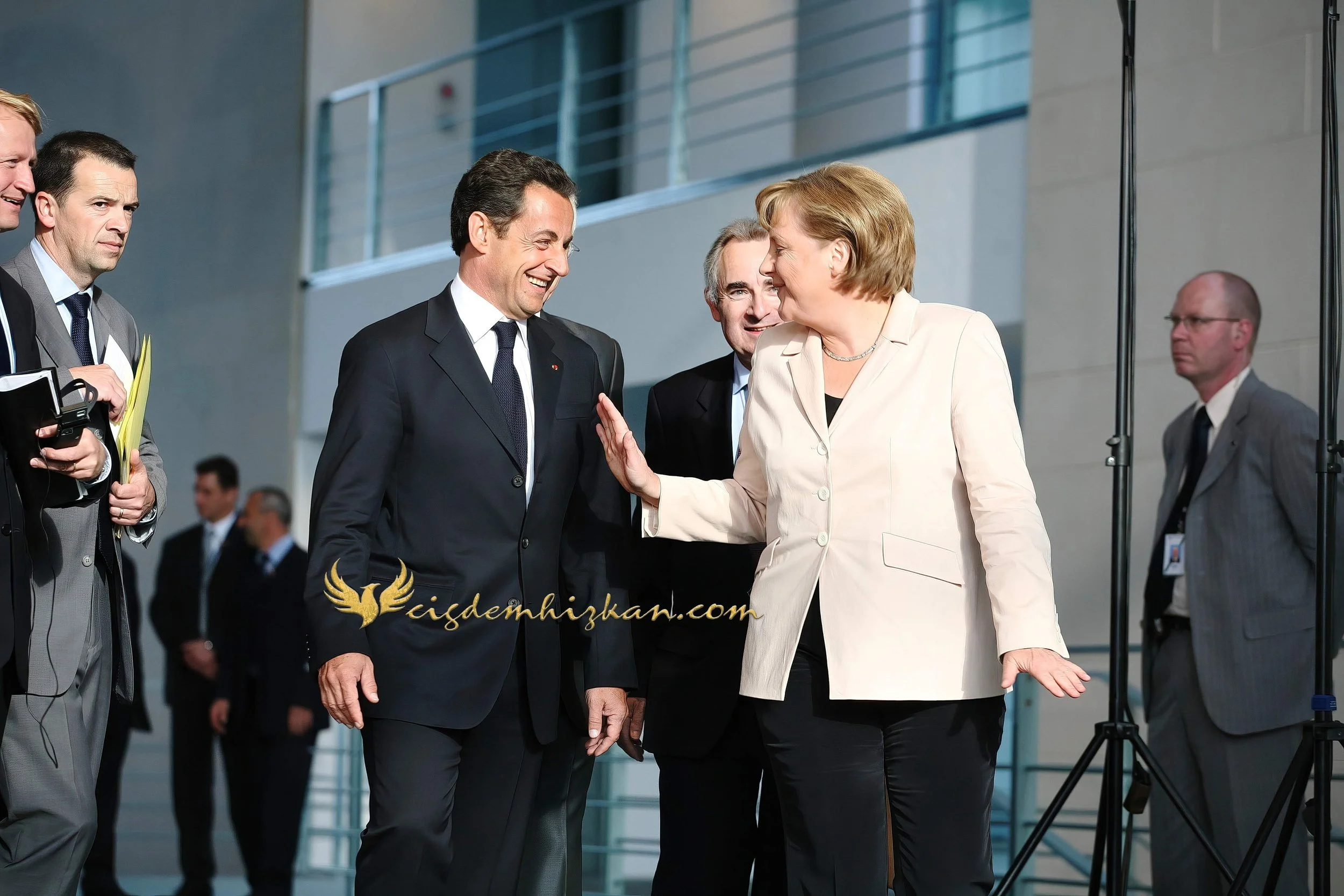 Chancellor Angela Merkel and President Nicolas Sarkozy - Berlin Bundestag 2007 - "Merkozy": Franco-German Relations - Sarkozy's inaugural visit to Berlin - Military Ceremony
