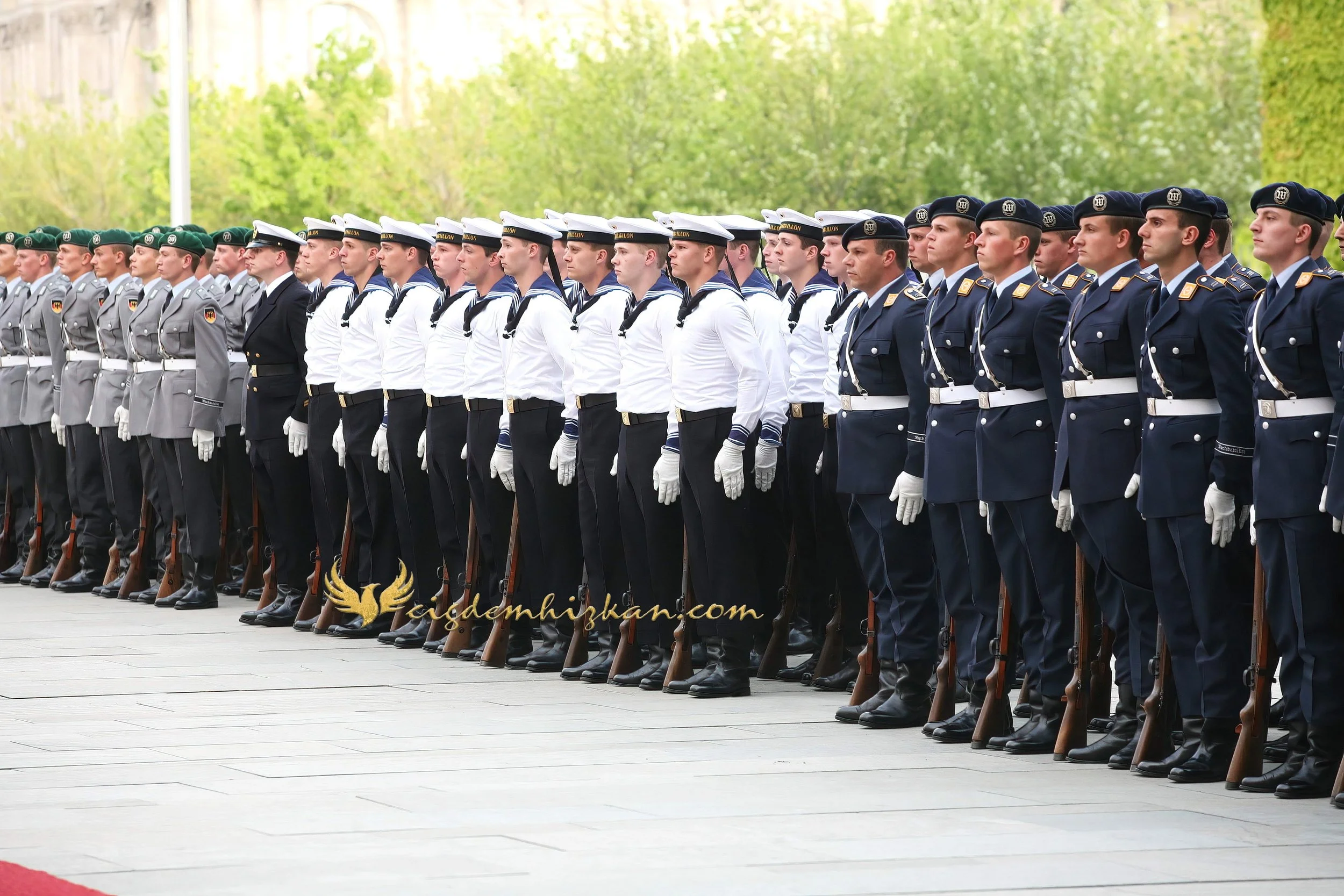 Chancellor Angela Merkel and President Nicolas Sarkozy - Berlin Bundestag 2007 - "Merkozy": Franco-German Relations - Sarkozy's inaugural visit to Berlin - Military Ceremony
