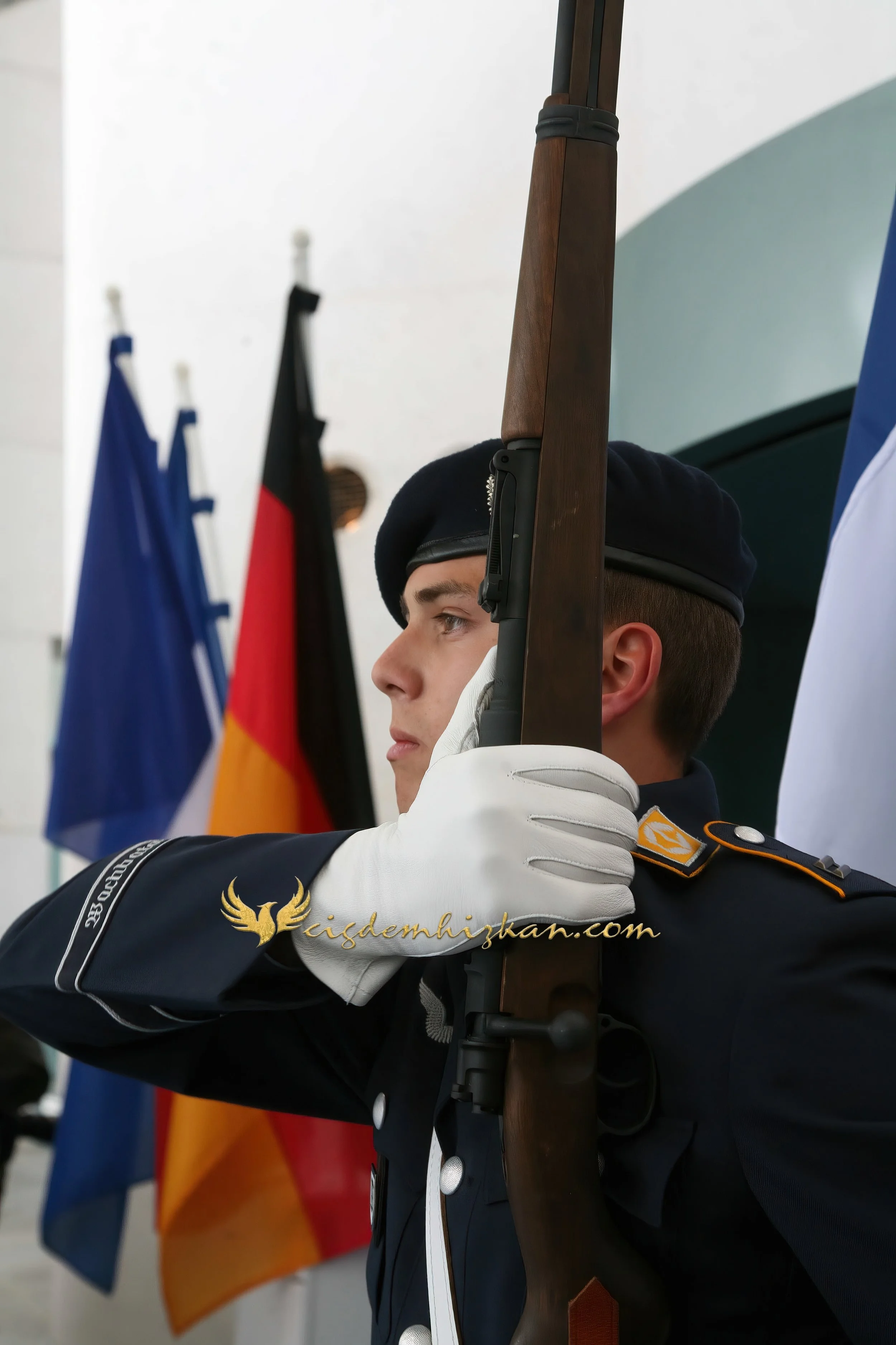 Chancellor Angela Merkel and President Nicolas Sarkozy - Berlin Bundestag 2007 - "Merkozy": Franco-German Relations - Sarkozy's inaugural visit to Berlin - Military Ceremony