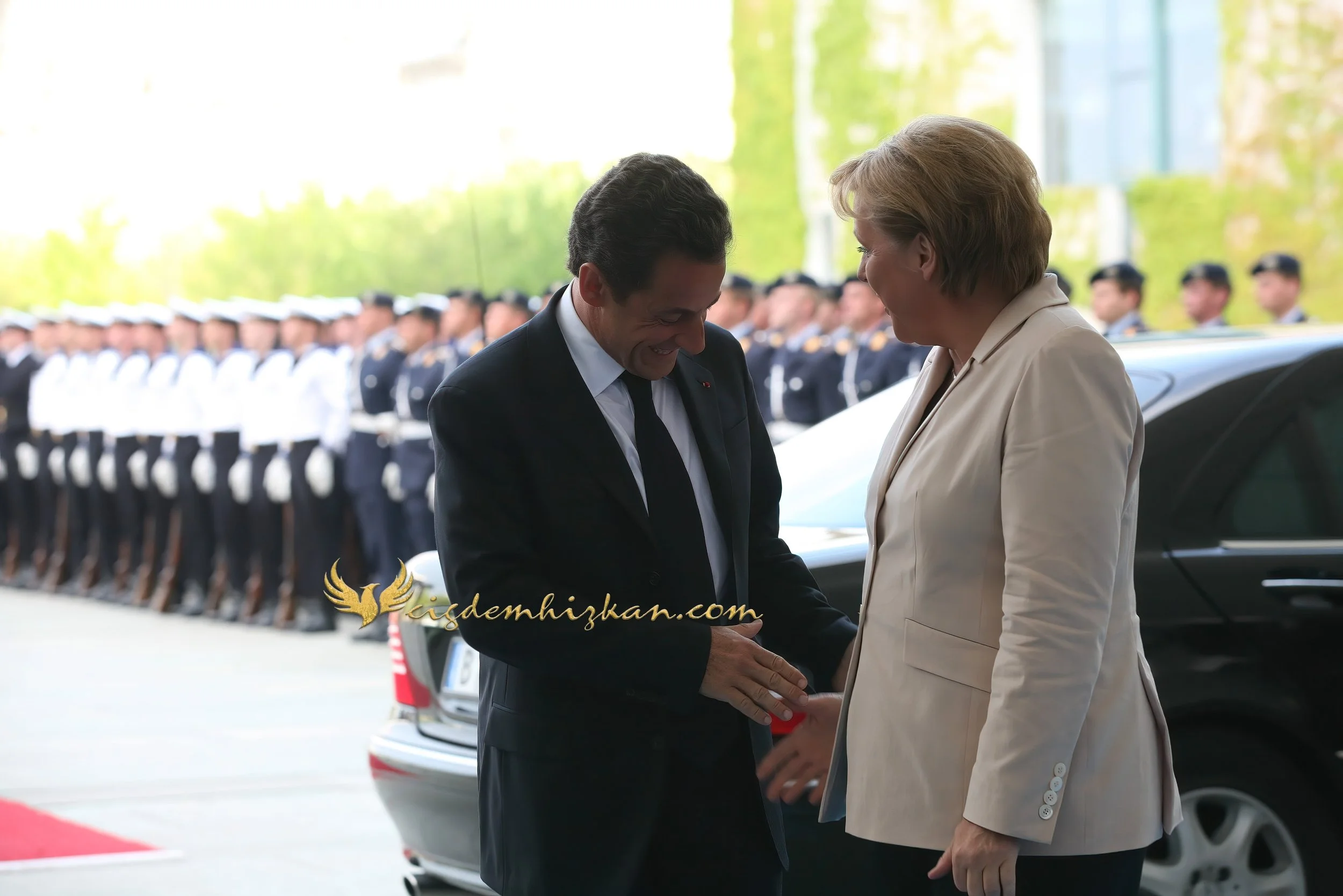 Chancellor Angela Merkel and President Nicolas Sarkozy - Berlin Bundestag 2007 - "Merkozy": Franco-German Relations - Sarkozy's inaugural visit to Berlin - Military Ceremony
