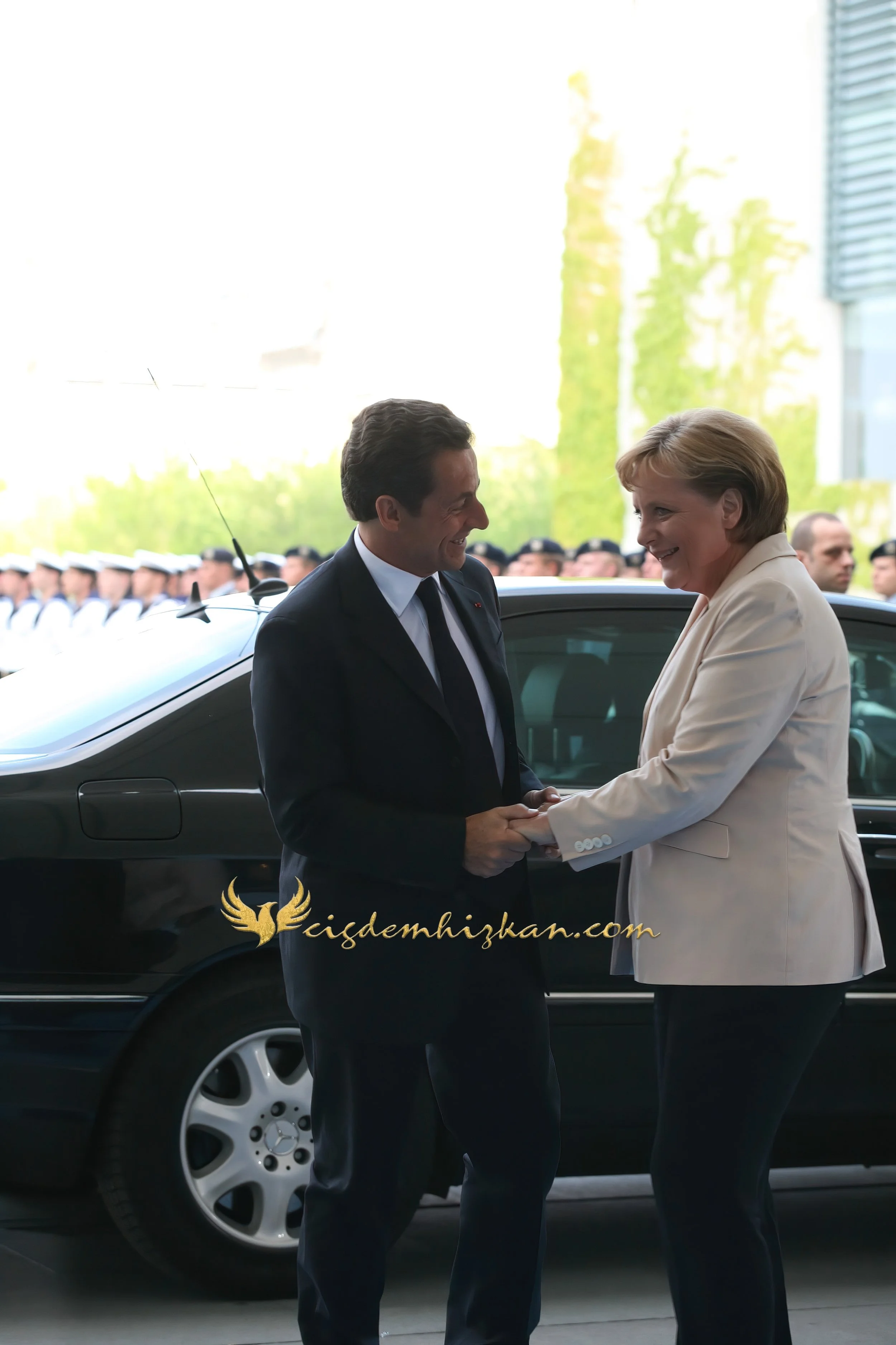 Chancellor Angela Merkel and President Nicolas Sarkozy - Berlin Bundestag 2007 - "Merkozy": Franco-German Relations - Sarkozy's inaugural visit to Berlin - Military Ceremony
