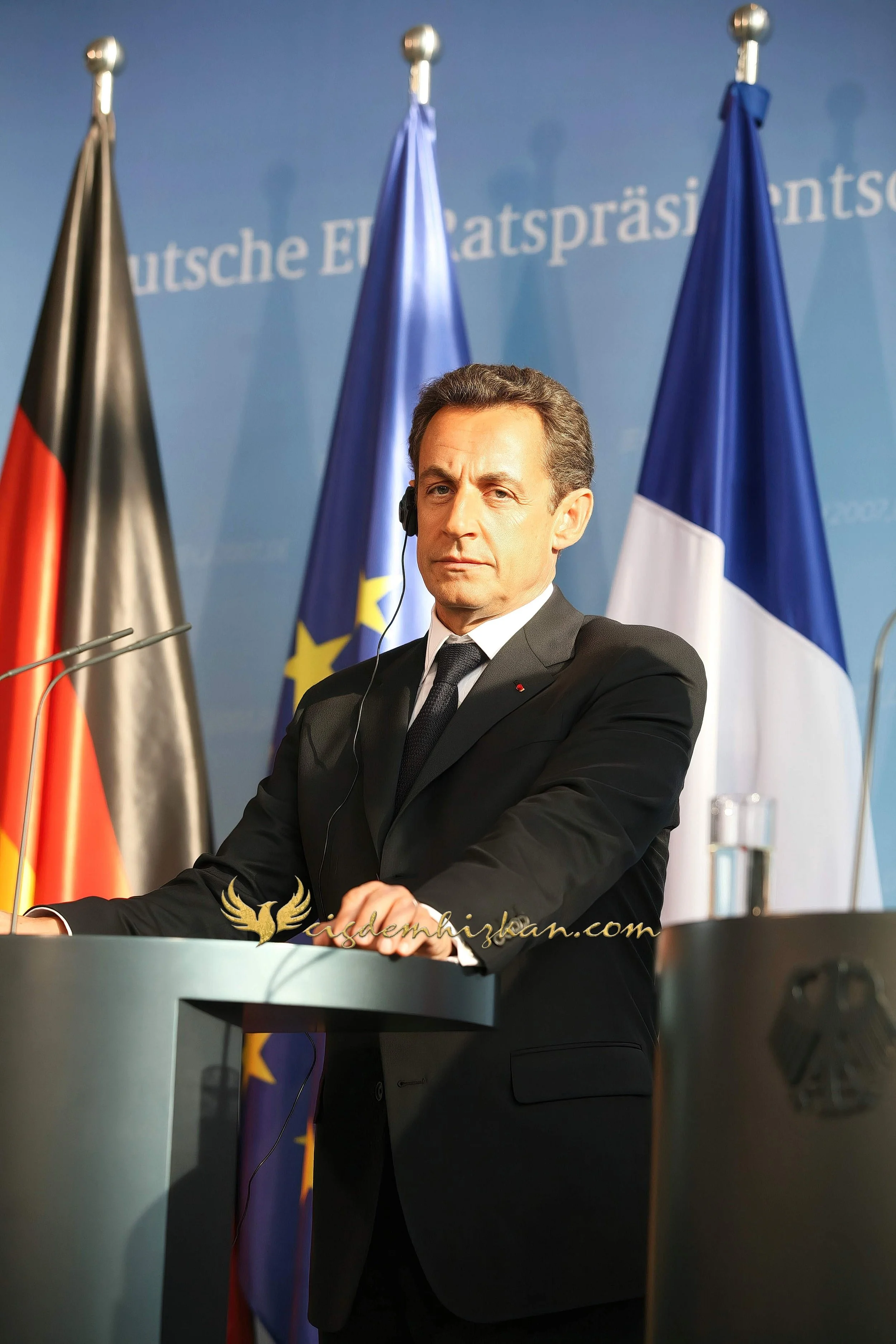 Chancellor Angela Merkel and President Nicolas Sarkozy - Berlin Bundestag 2007 - "Merkozy": Franco-German Relations - Sarkozy's inaugural visit to Berlin - Military Ceremony