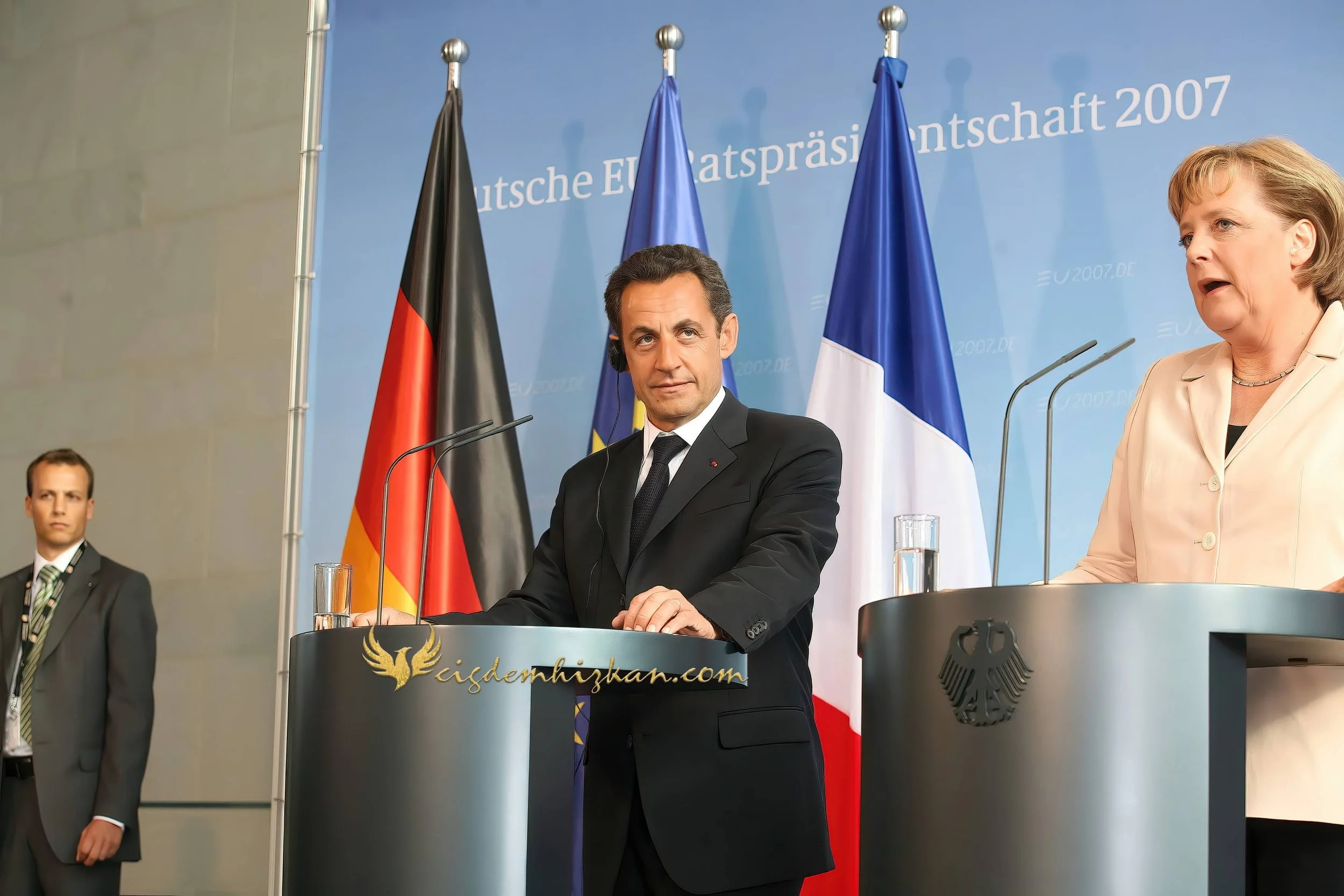 Chancellor Angela Merkel and President Nicolas Sarkozy - Berlin Bundestag 2007 - "Merkozy": Franco-German Relations - Sarkozy's inaugural visit to Berlin - Politics & Diplomacy