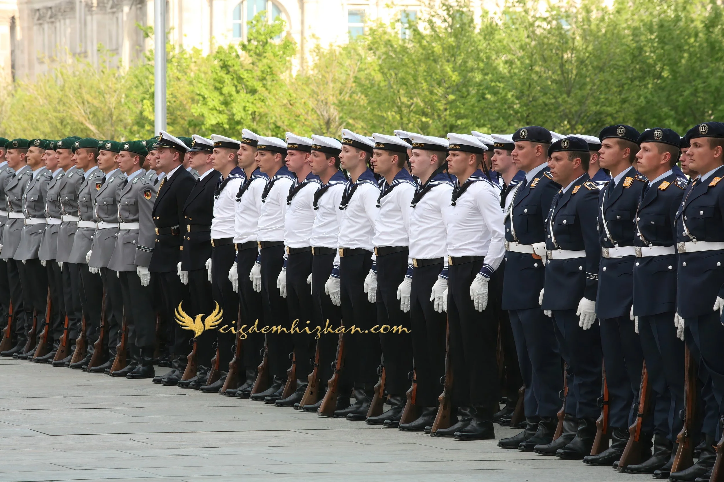Chancellor Angela Merkel and President Nicolas Sarkozy - Berlin Bundestag 2007 - "Merkozy": Franco-German Relations - Sarkozy's inaugural visit to Berlin - Military Ceremony