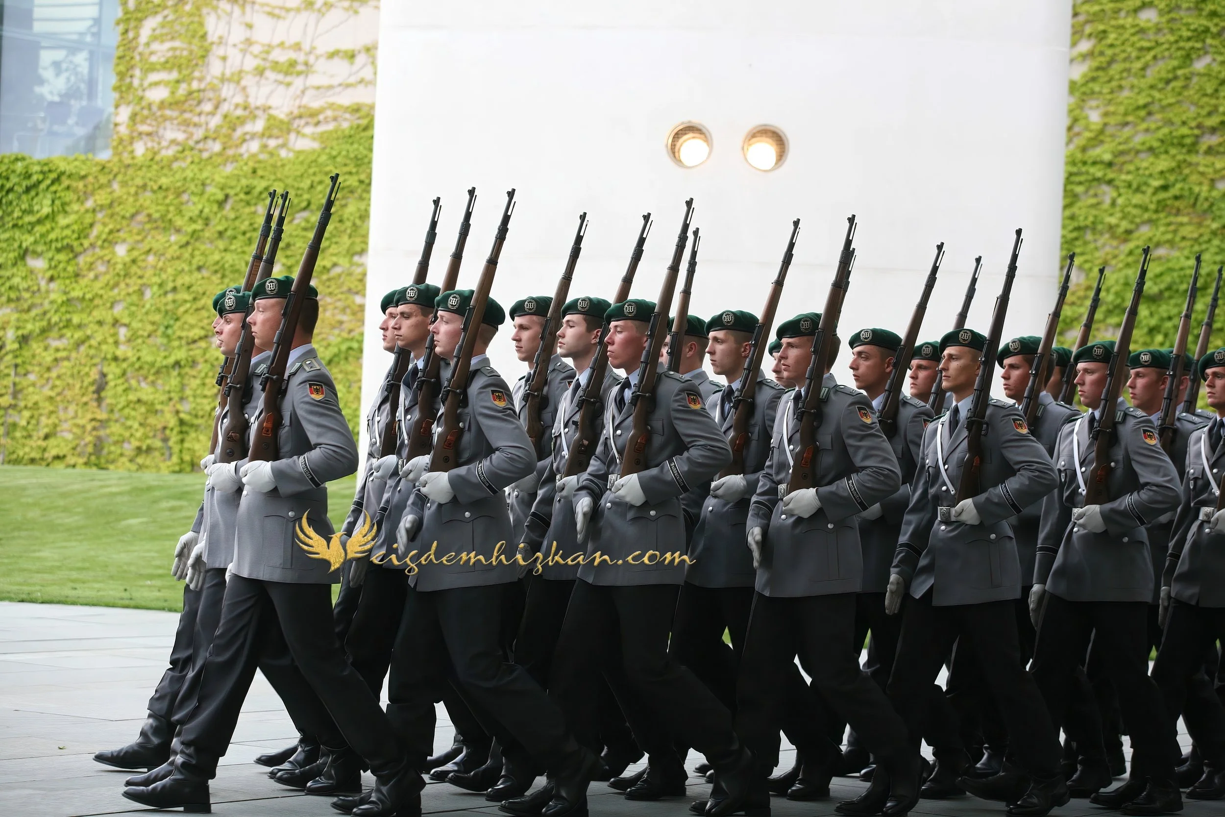 Chancellor Angela Merkel and President Nicolas Sarkozy - Berlin Bundestag 2007 - "Merkozy": Franco-German Relations - Sarkozy's inaugural visit to Berlin - Military Ceremony