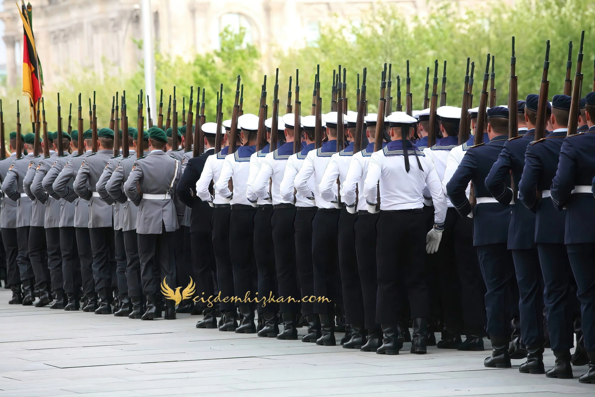 Chancellor Angela Merkel and President Nicolas Sarkozy - Berlin Bundestag 2007 - "Merkozy": Franco-German Relations - Sarkozy's inaugural visit to Berlin - Military Ceremony
