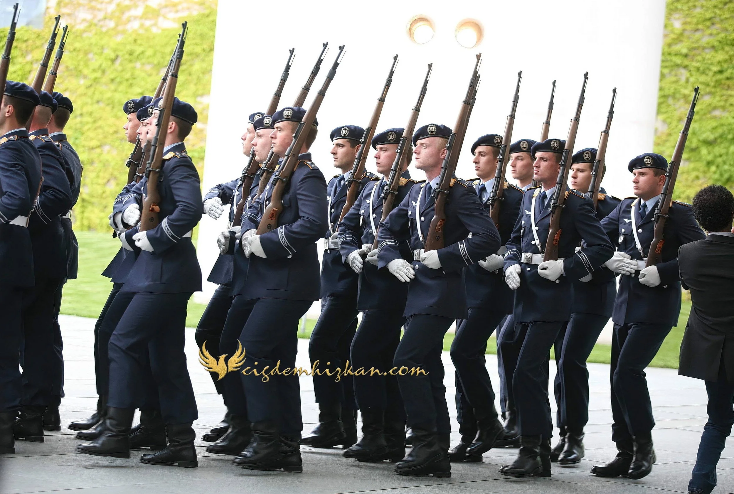 Chancellor Angela Merkel and President Nicolas Sarkozy - Berlin Bundestag 2007 - "Merkozy": Franco-German Relations - Sarkozy's inaugural visit to Berlin - Military Ceremony
