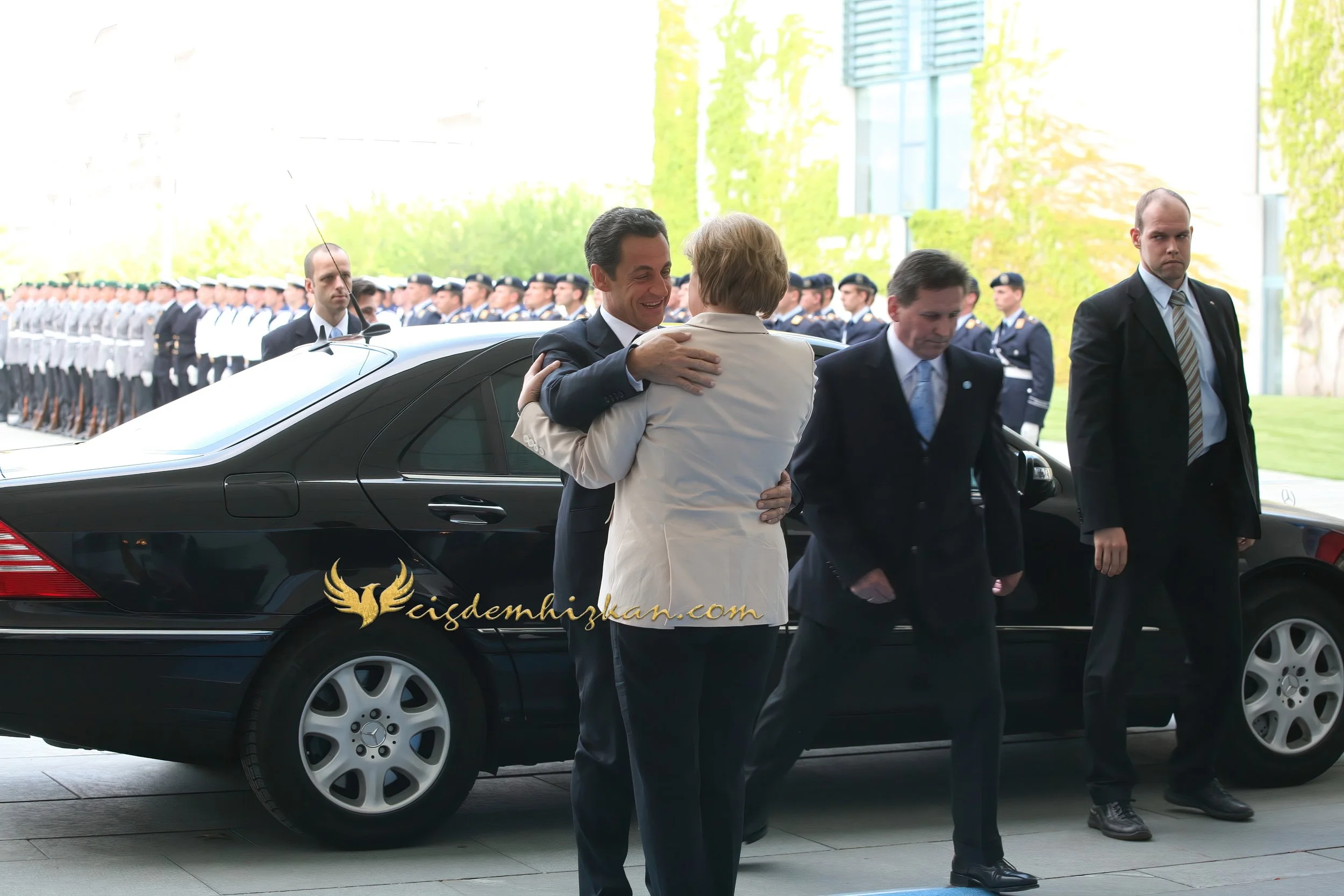 Chancellor Angela Merkel and President Nicolas Sarkozy - Berlin Bundestag 2007 - "Merkozy": Franco-German Relations - Sarkozy's inaugural visit to Berlin - Military Ceremony