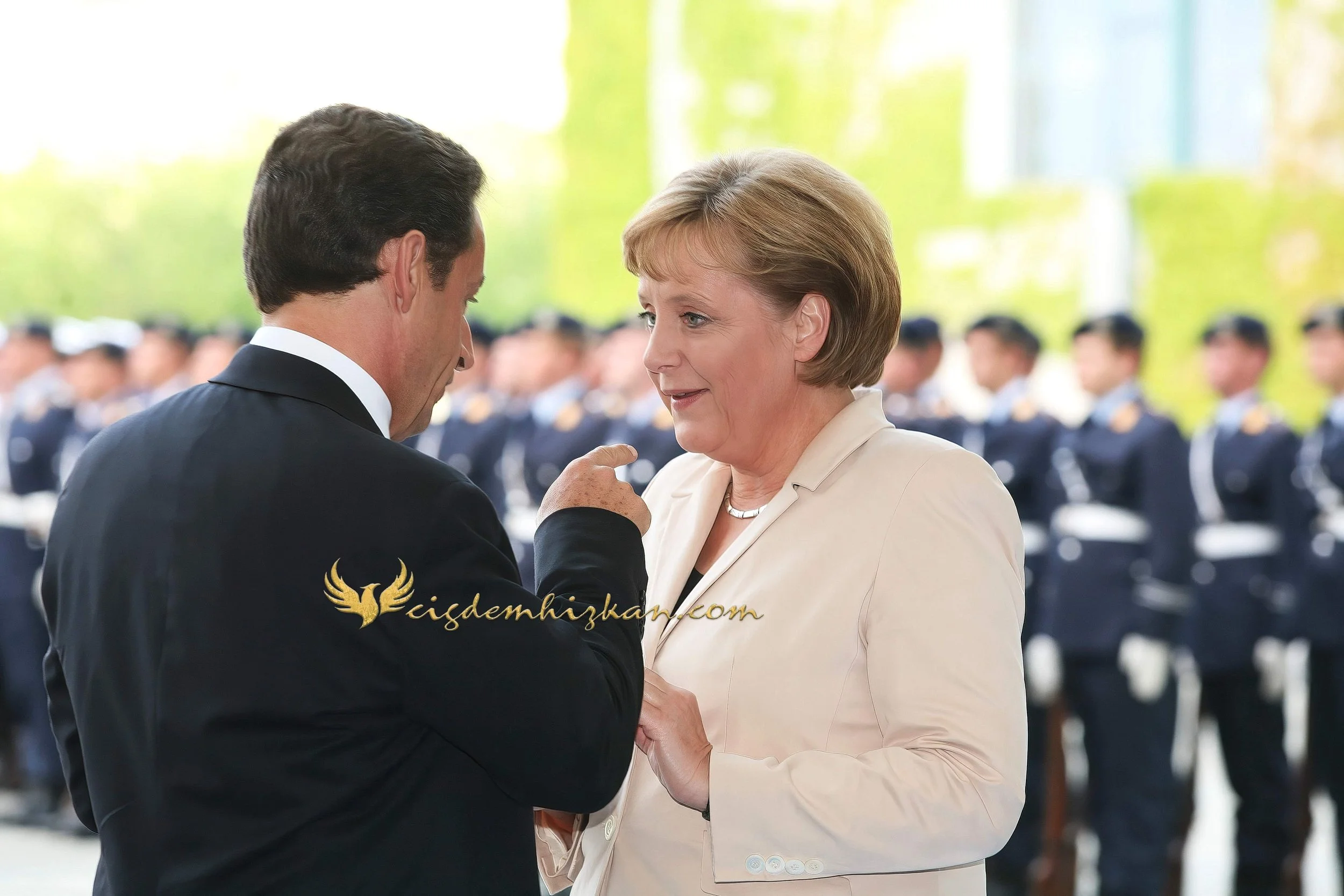 Chancellor Angela Merkel and President Nicolas Sarkozy - Berlin Bundestag 2007 - "Merkozy": Franco-German Relations - Sarkozy's inaugural visit to Berlin - Military Ceremony