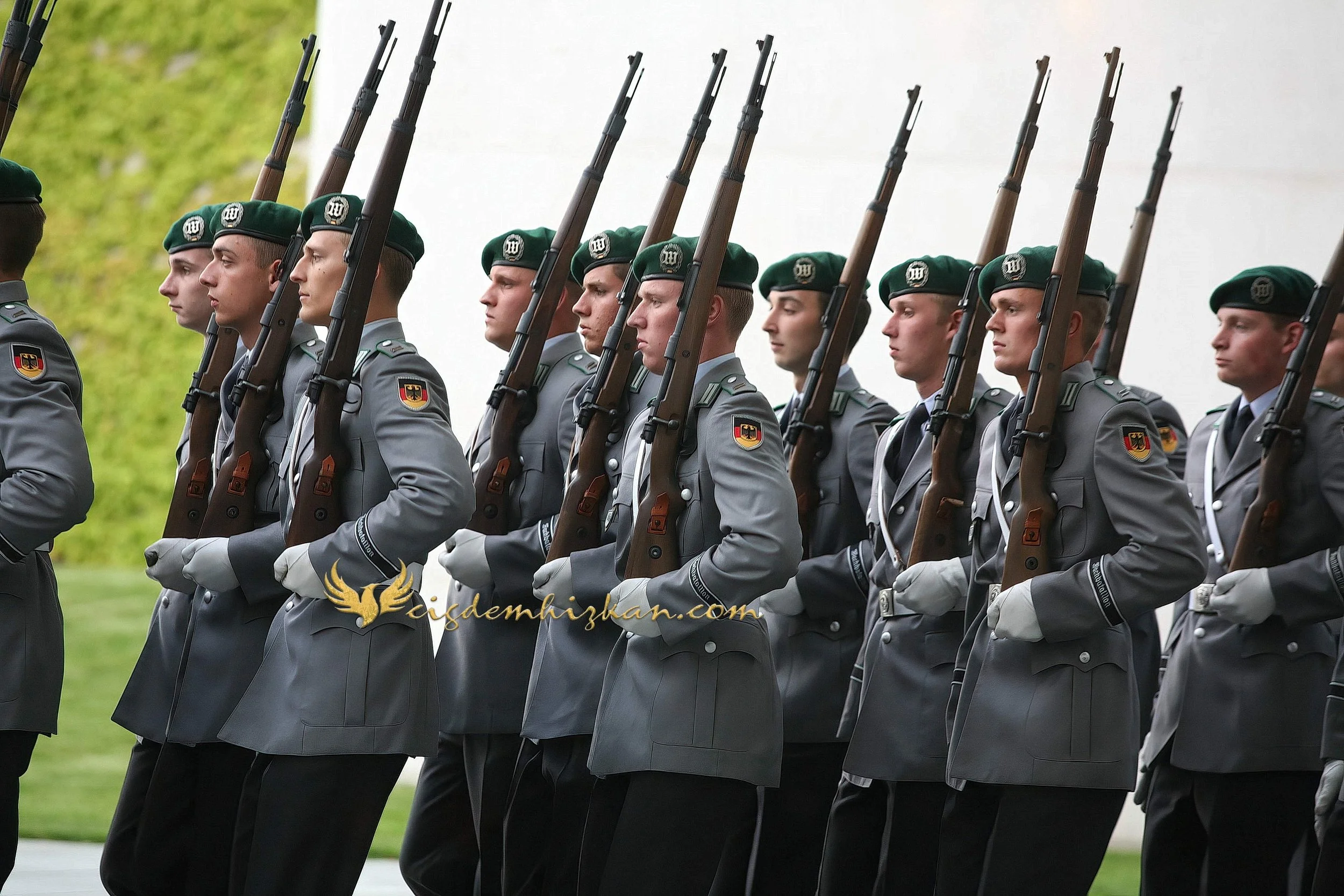 Chancellor Angela Merkel and President Nicolas Sarkozy - Berlin Bundestag 2007 - "Merkozy": Franco-German Relations - Sarkozy's inaugural visit to Berlin - Military Ceremony