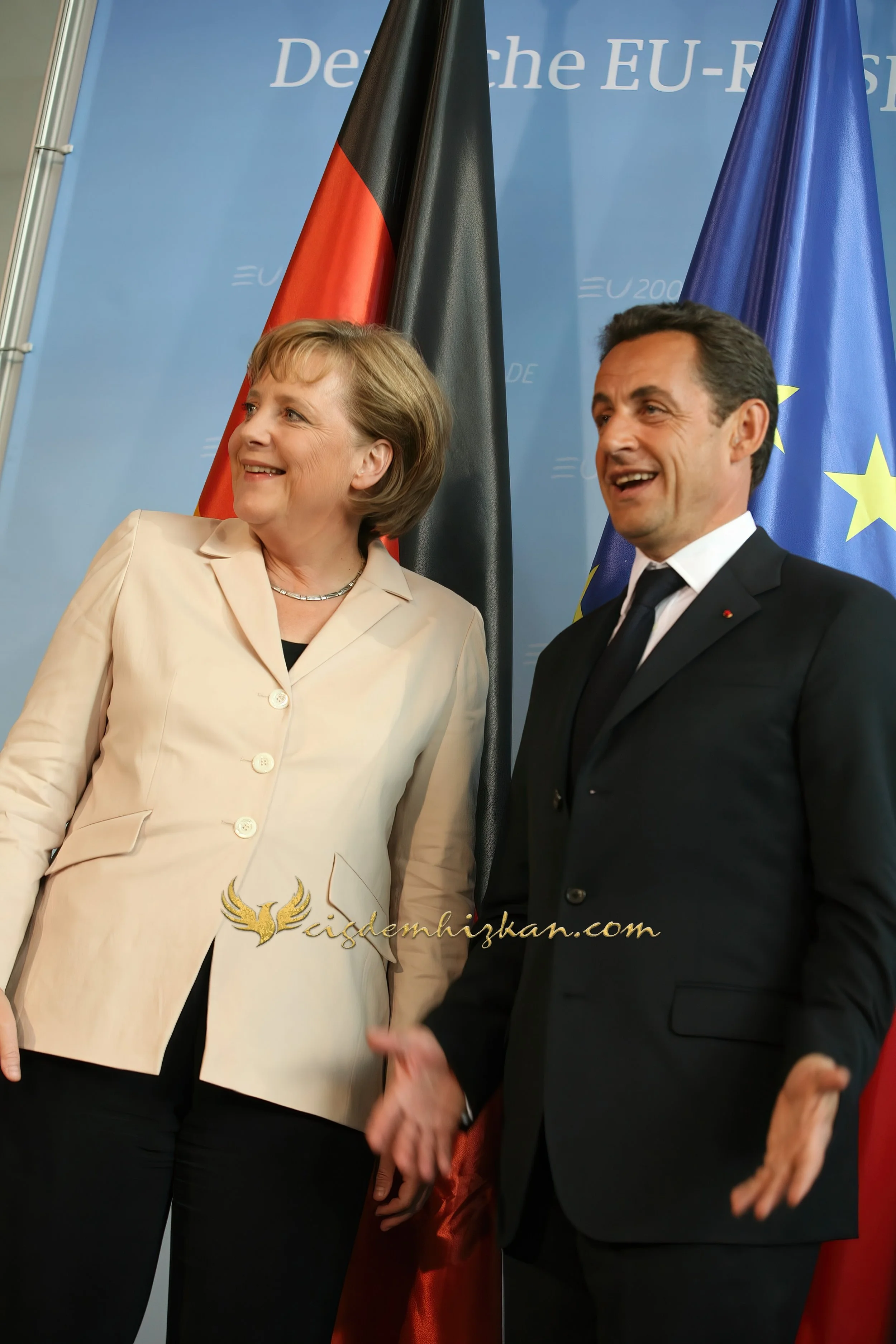 Chancellor Angela Merkel and President Nicolas Sarkozy - Berlin Bundestag 2007 - "Merkozy": Franco-German Relations - Sarkozy's inaugural visit to Berlin - Military Ceremony