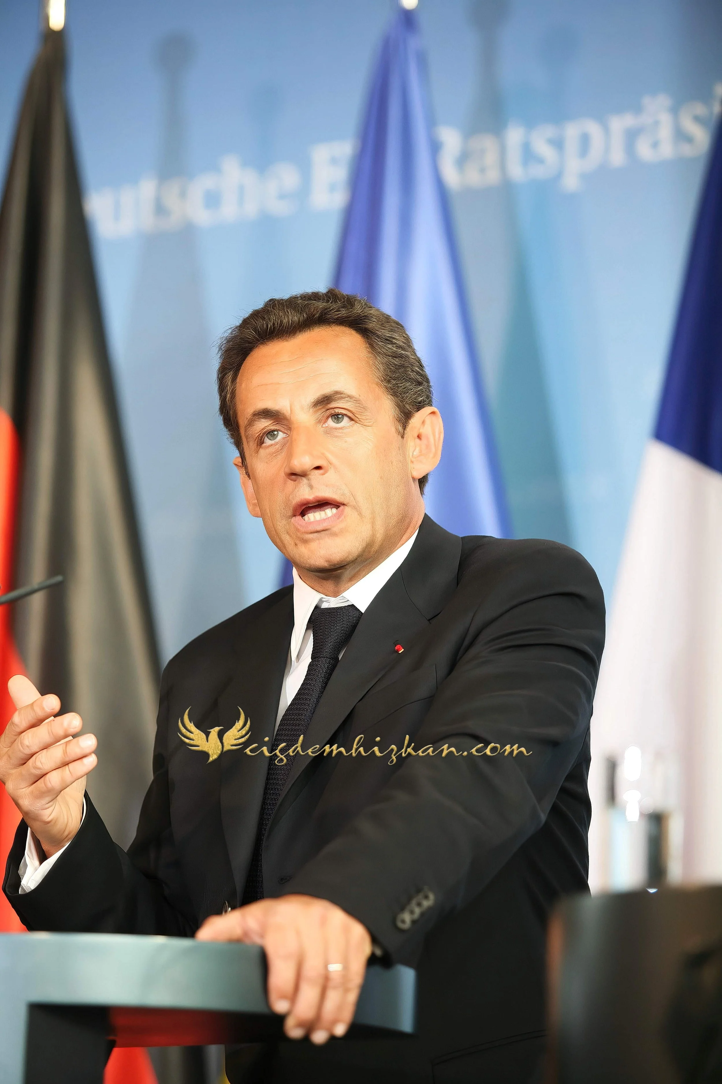 Chancellor Angela Merkel and President Nicolas Sarkozy - Berlin Bundestag 2007 - "Merkozy": Franco-German Relations - Sarkozy's inaugural visit to Berlin - Military Ceremony