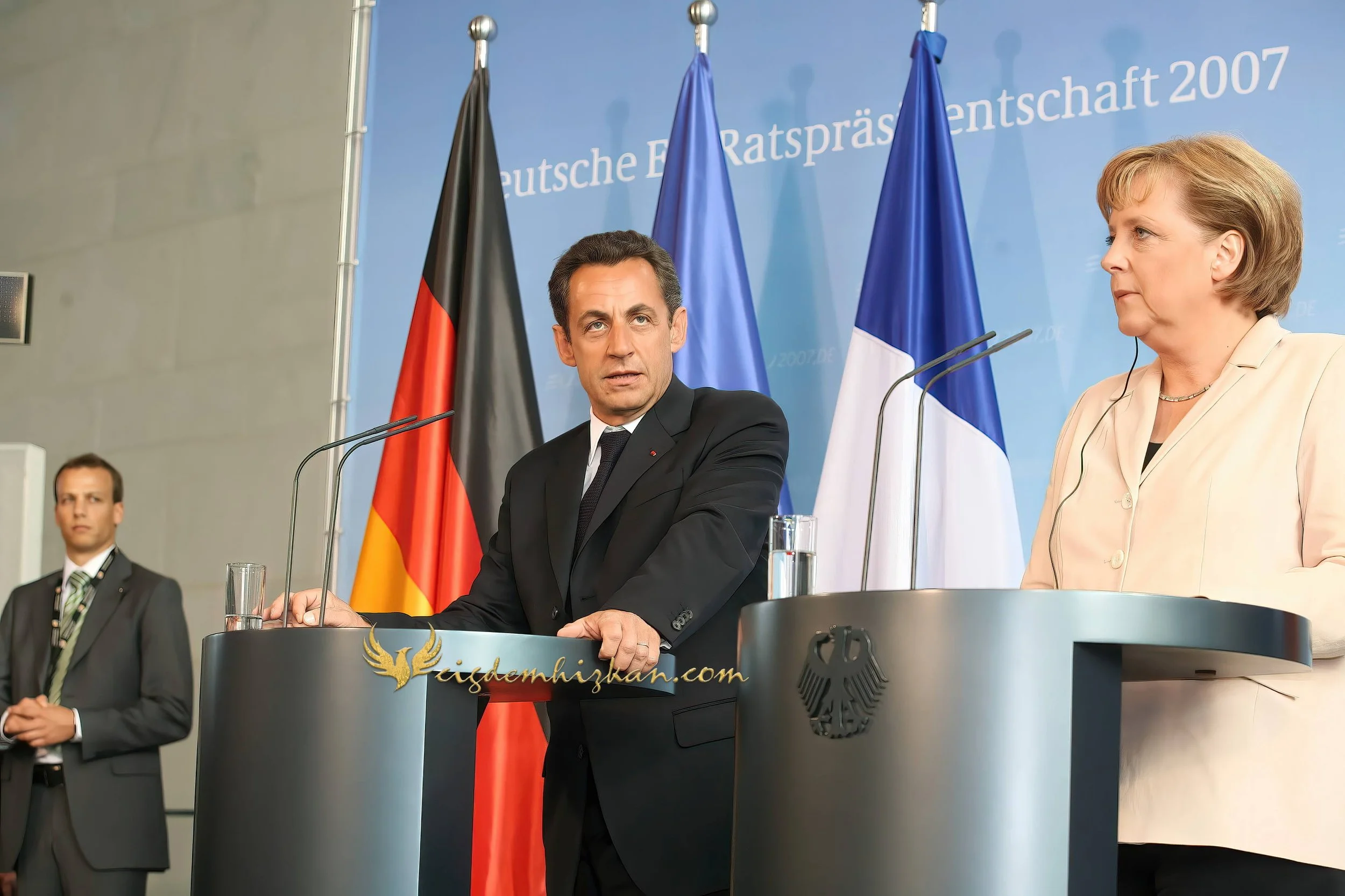 Chancellor Angela Merkel and President Nicolas Sarkozy - Berlin Bundestag 2007 - "Merkozy": Franco-German Relations - Sarkozy's inaugural visit to Berlin - Politics & Diplomacy