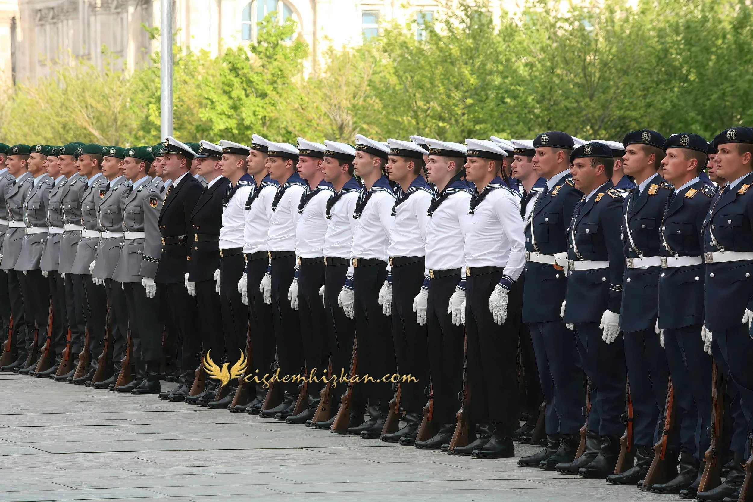 Chancellor Angela Merkel and President Nicolas Sarkozy - Berlin Bundestag 2007 - "Merkozy": Franco-German Relations - Sarkozy's inaugural visit to Berlin - Military Ceremony
