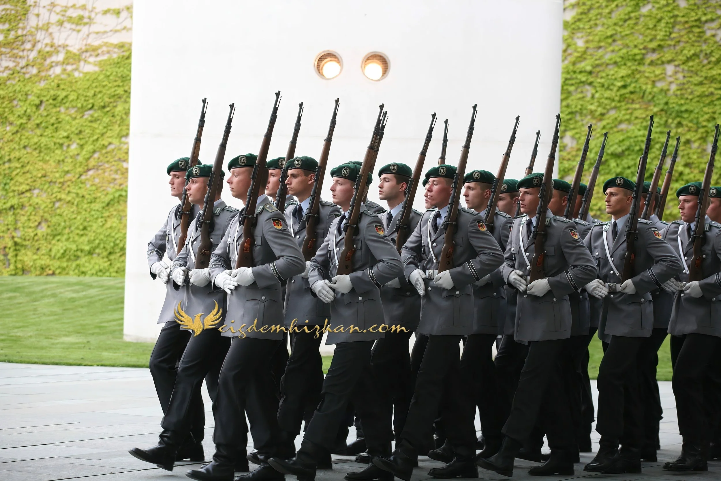 Chancellor Angela Merkel and President Nicolas Sarkozy - Berlin Bundestag 2007 - "Merkozy": Franco-German Relations - Sarkozy's inaugural visit to Berlin - Military Ceremony