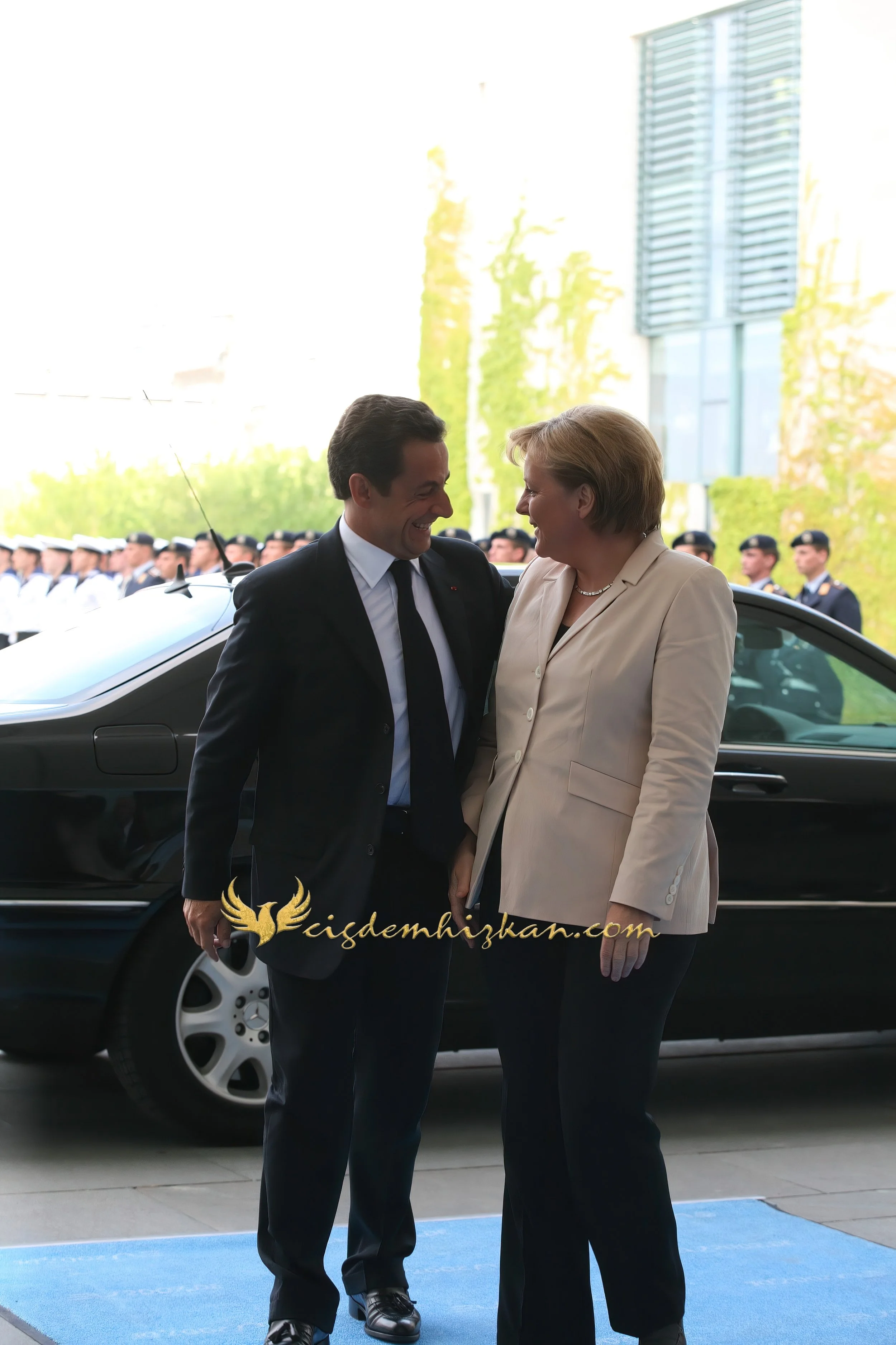 Chancellor Angela Merkel and President Nicolas Sarkozy - Berlin Bundestag 2007 - "Merkozy": Franco-German Relations - Sarkozy's inaugural visit to Berlin - Military Ceremony