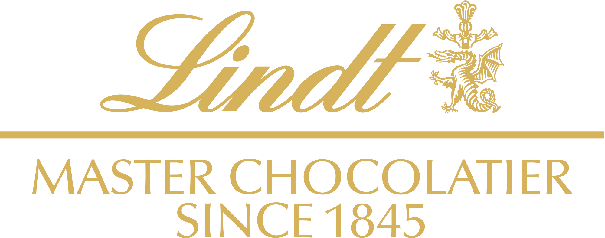 Lindt Master Chocolatier logo in gold color with a lion emblem and the text "Lindt Master Chocolatier Since 1845."