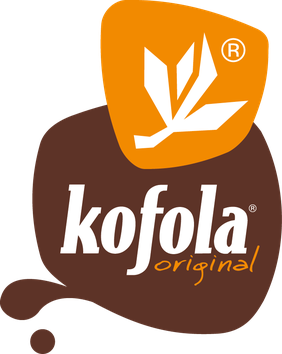 Kofola original logo with a stylized leaf emblem in an orange background.