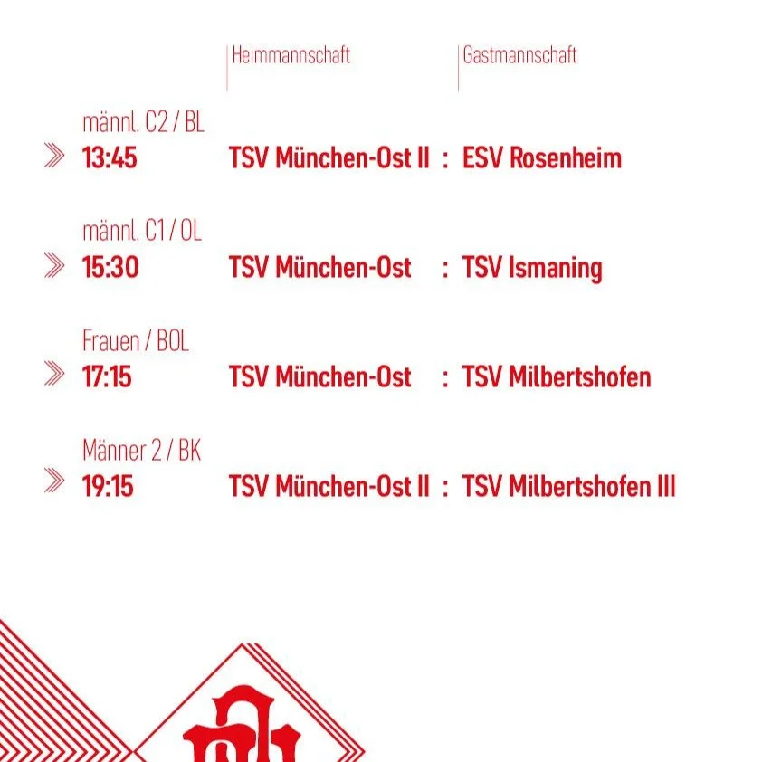 SONNTAG, 25.01.2026

Auf in die Osthalle❤️🤍! 

Unsere Teams freuen sich auf Dich 🤗

Viel Erfolg 🙌

#verliebtinost #ostindiehalle #m&uuml;nchenosthandball