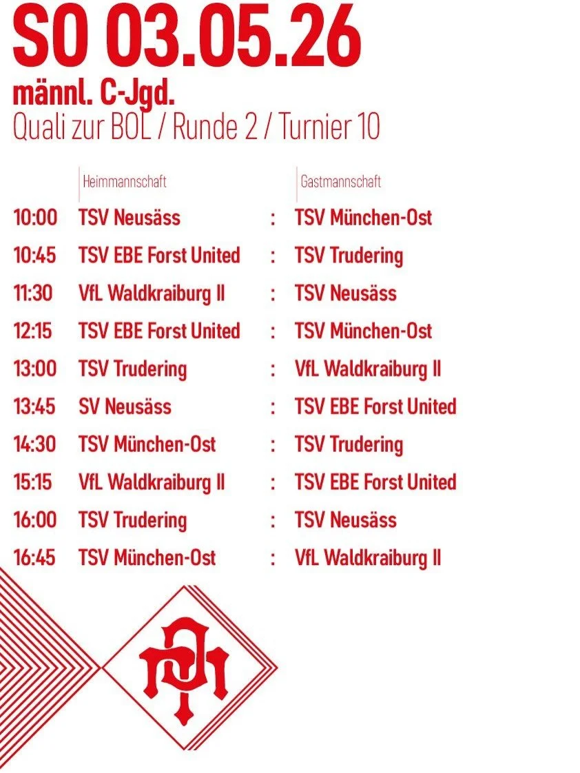 Auf geht&rsquo;s in die n&auml;chste Qualirunde 💪

Unsere @tsvmuenchenost_wa spielt im 5er Turnier am Samstag f&uuml;r eine Qualifikation f&uuml;r die Oberliga. 

Unser mC hat ebenfalls ein 5er Turnier und spielt am Sonntag f&uuml;r einen Erhalt