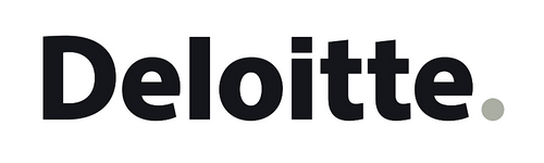 Deloitte logo with black text and a gray dot, on a black background.