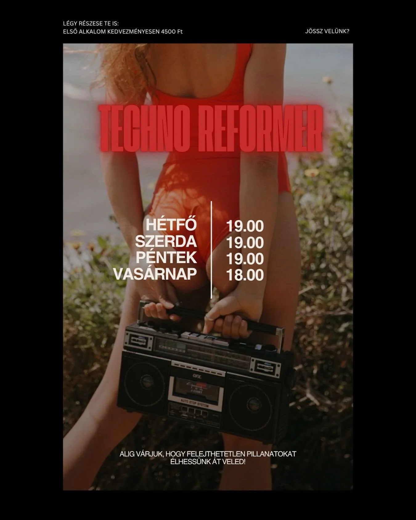 TECHNO REFORMER &eacute;lm&eacute;ny a Csini Baba Clubban!⚡️🖤

Ha unod a klasszikus edz&eacute;seket, n&aacute;lunk &uacute;j szintre l&eacute;p a pilates: techno &eacute;s house &uuml;temekre mozdulunk, hangulatos f&eacute;nyek k&ouml;z&ouml;tt, br