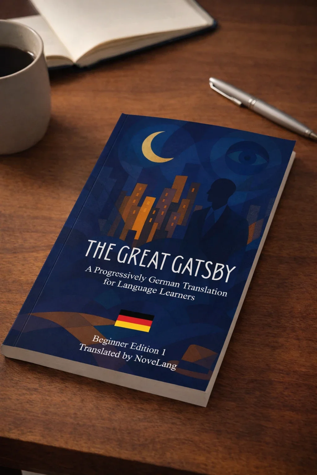 A book titled "The Great Gatsby" for people learning the German language.
